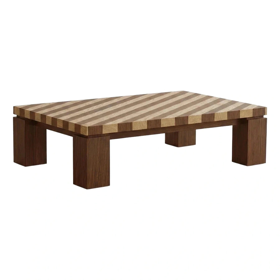Striped Two-Tone Wood Rectangular Coffee Table