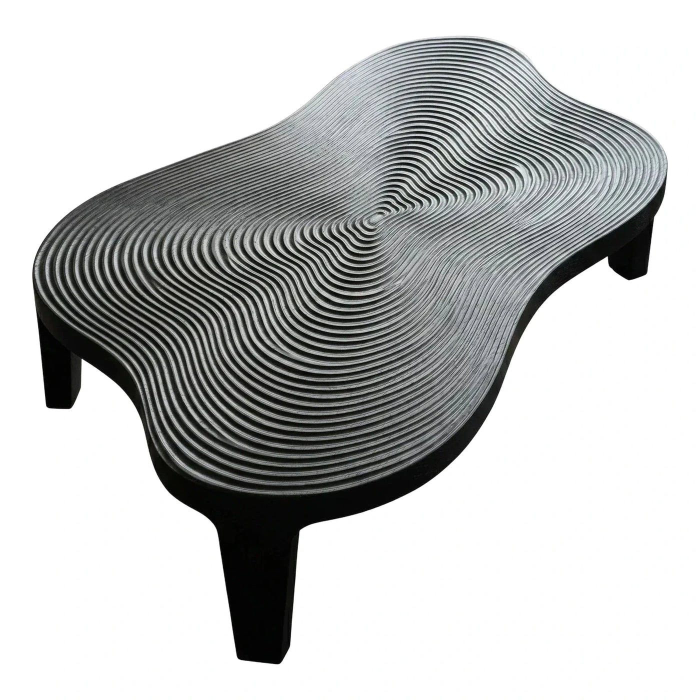 Sculptural Organic Coffee Table with Concentric Carved Top