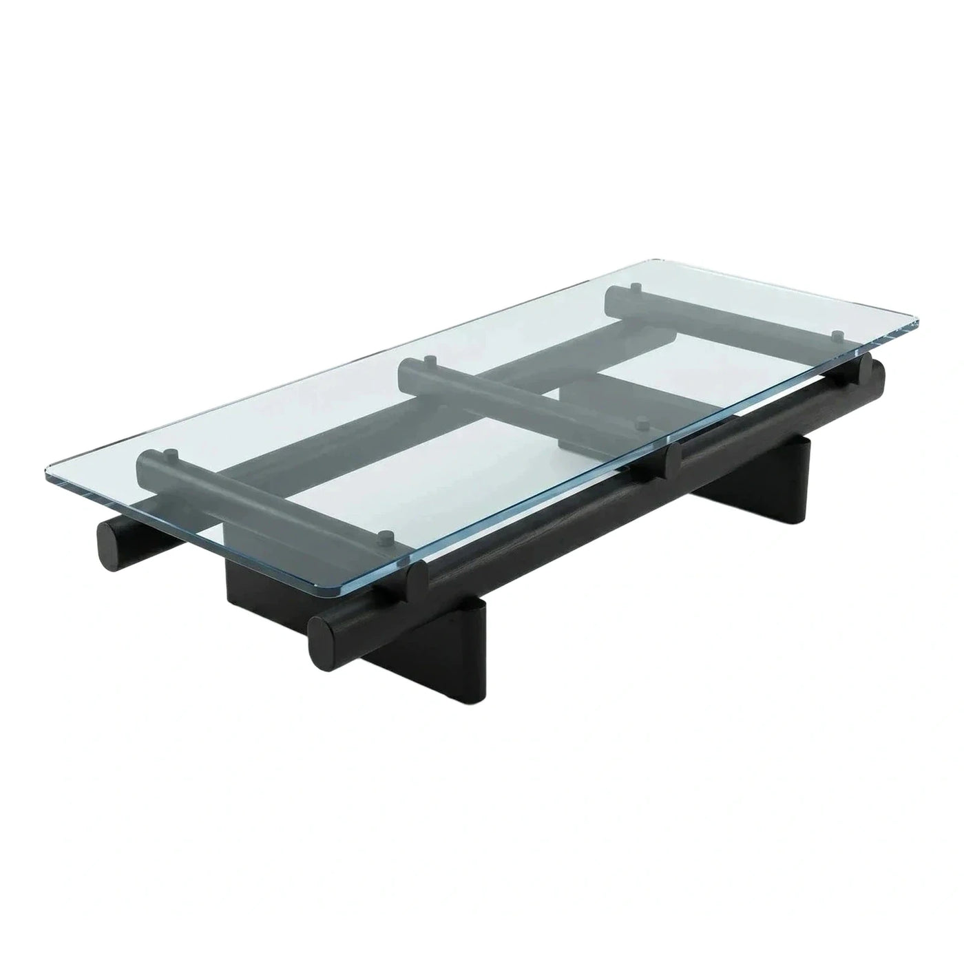 Modern Black Wood Base Rectangular Glass Coffee Table