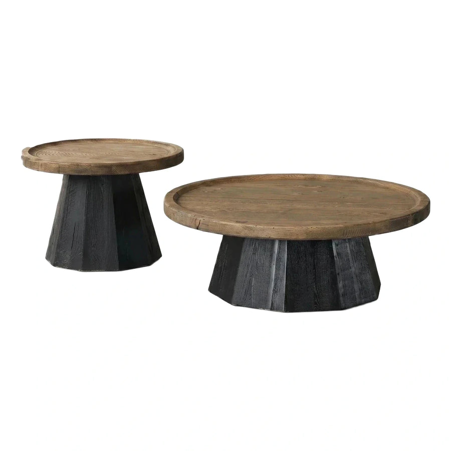 Round Wood Coffee Table Set with Fluted Base