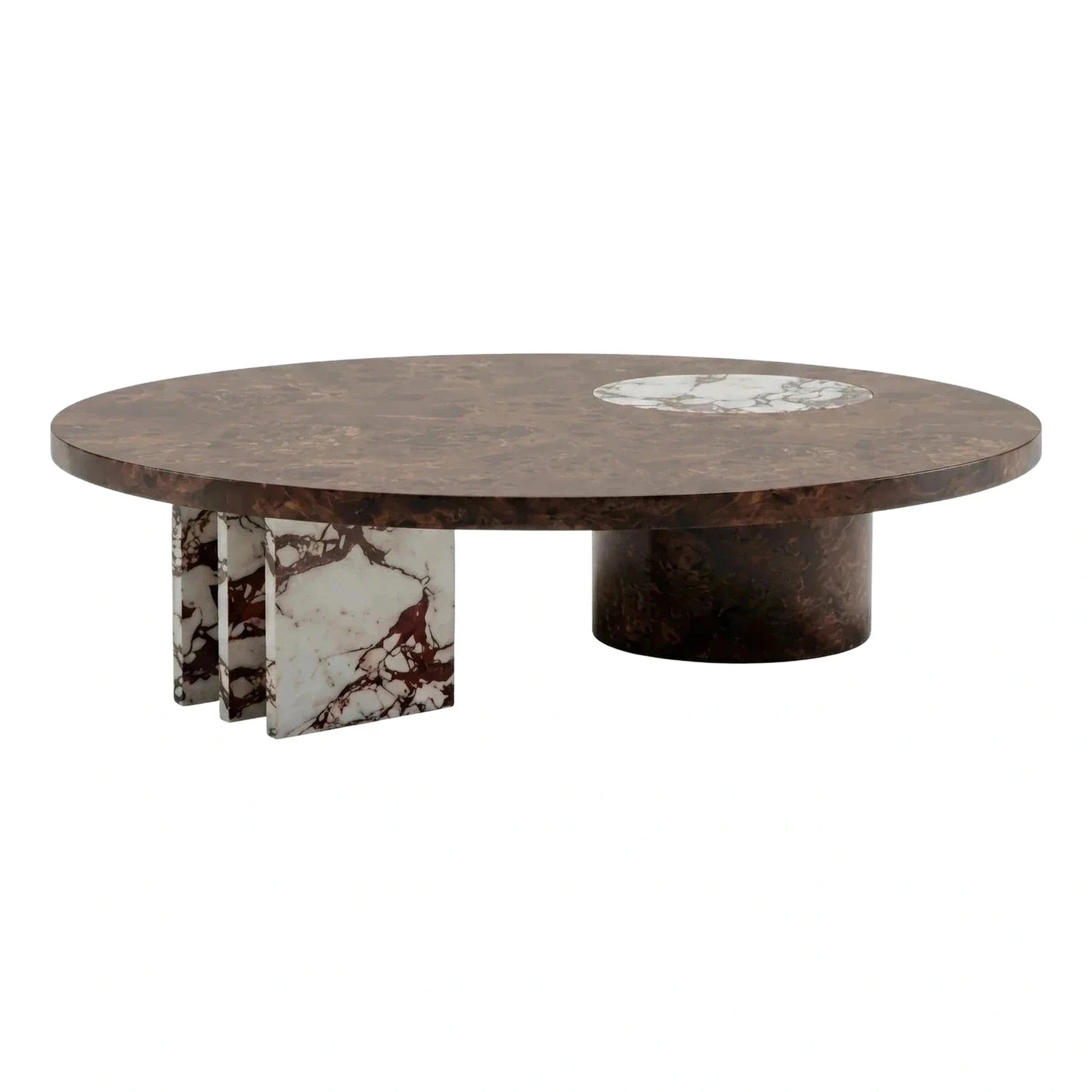 Oval Coffee Table with Dark Stone Top and Marble Base