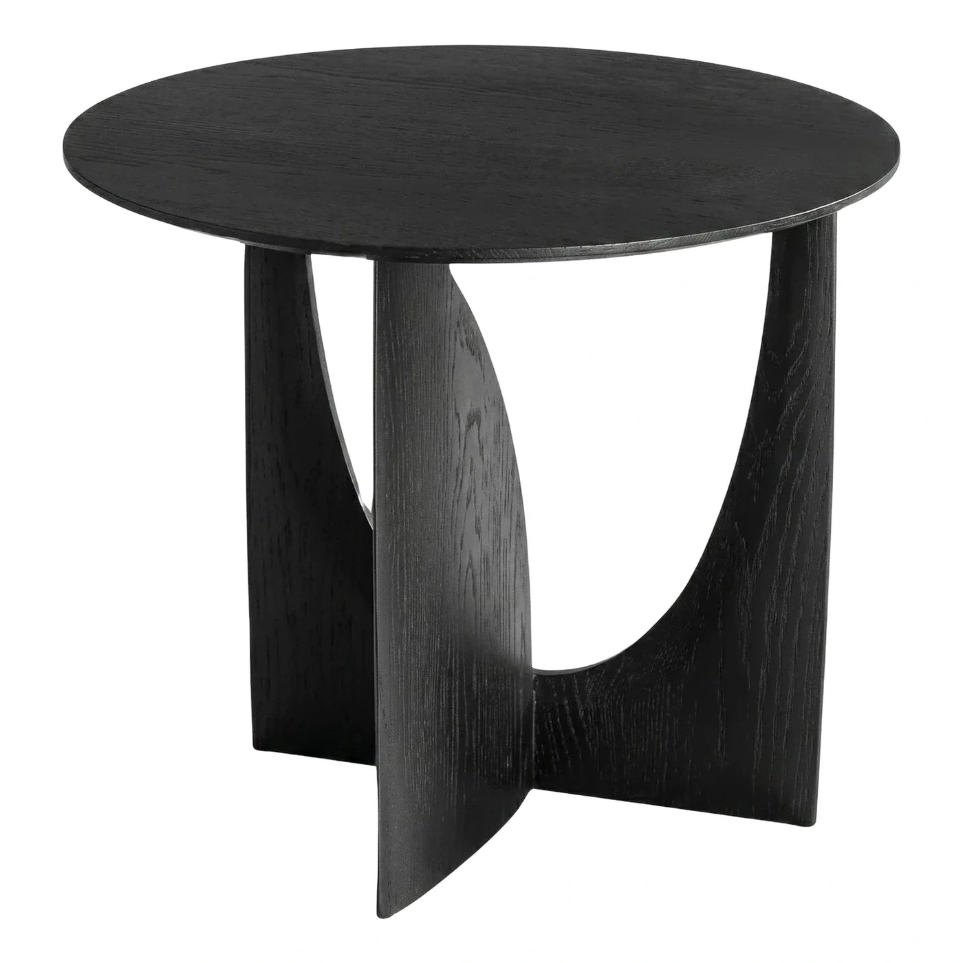 Black Wood Round Side Table Sculptural Base