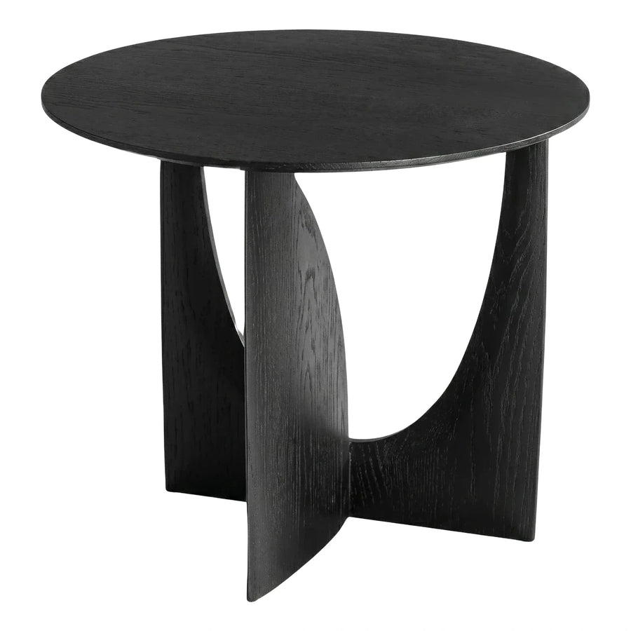 Black Wood Round Side Table Sculptural Base