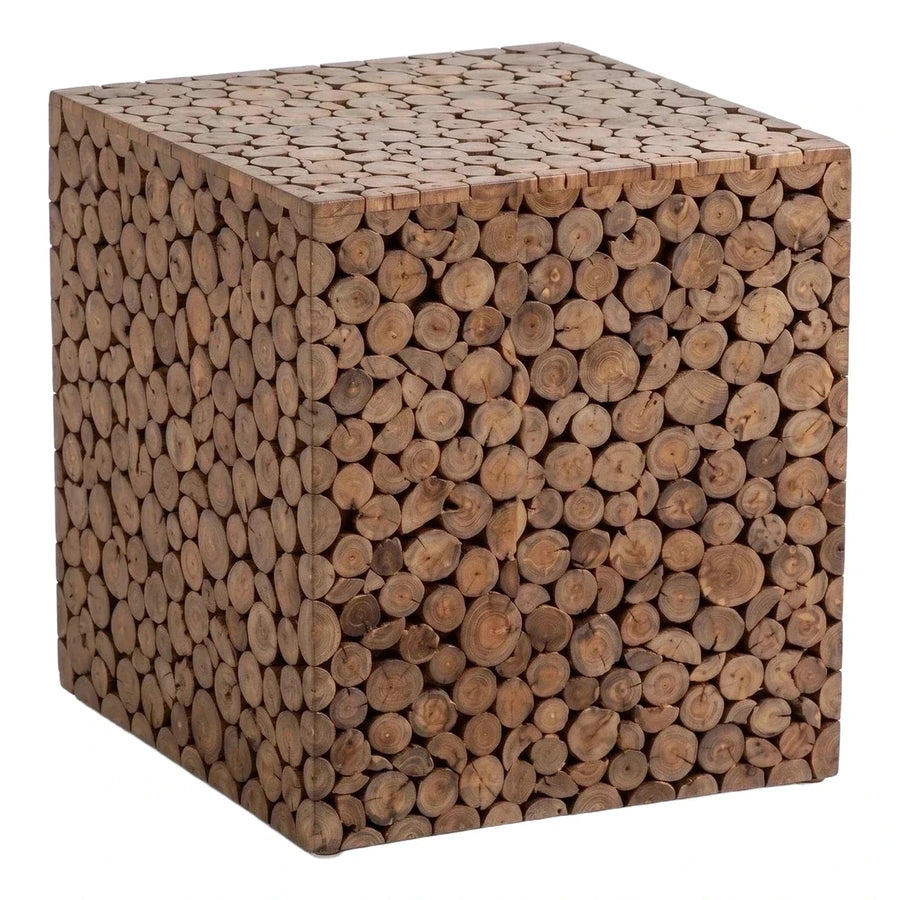 Natural Solid Wood Log Cube Side Table