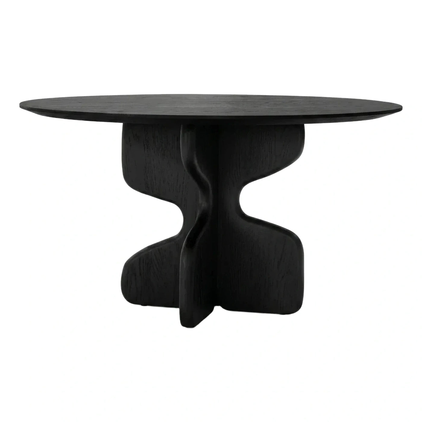 Black Wood Round Coffee Table Sculptural Base