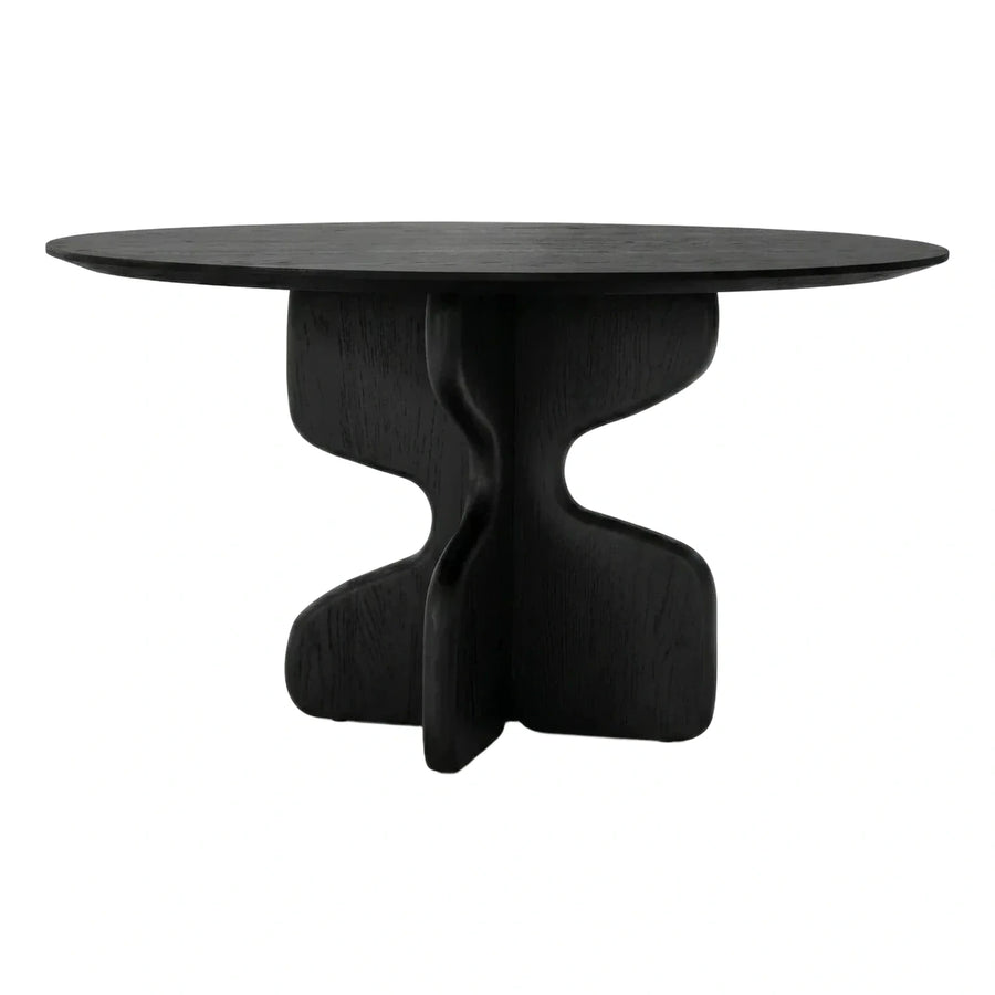 Black Wood Round Coffee Table Sculptural Base