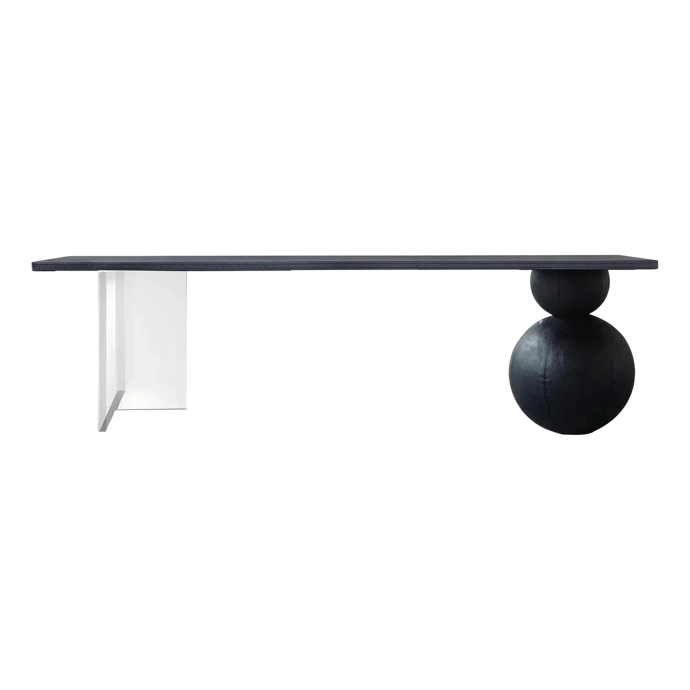 Black Leather Top Coffee Table with Spherical Base