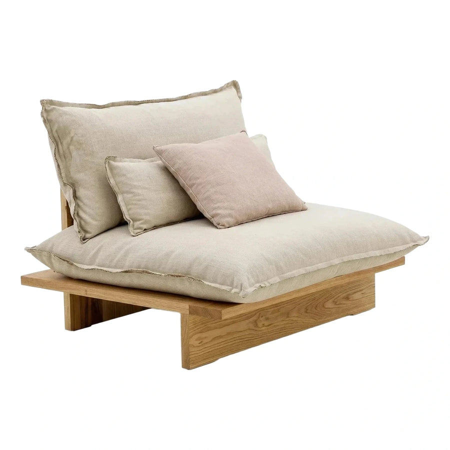 Minimalist Wooden Daybed with Beige Textured Cushions