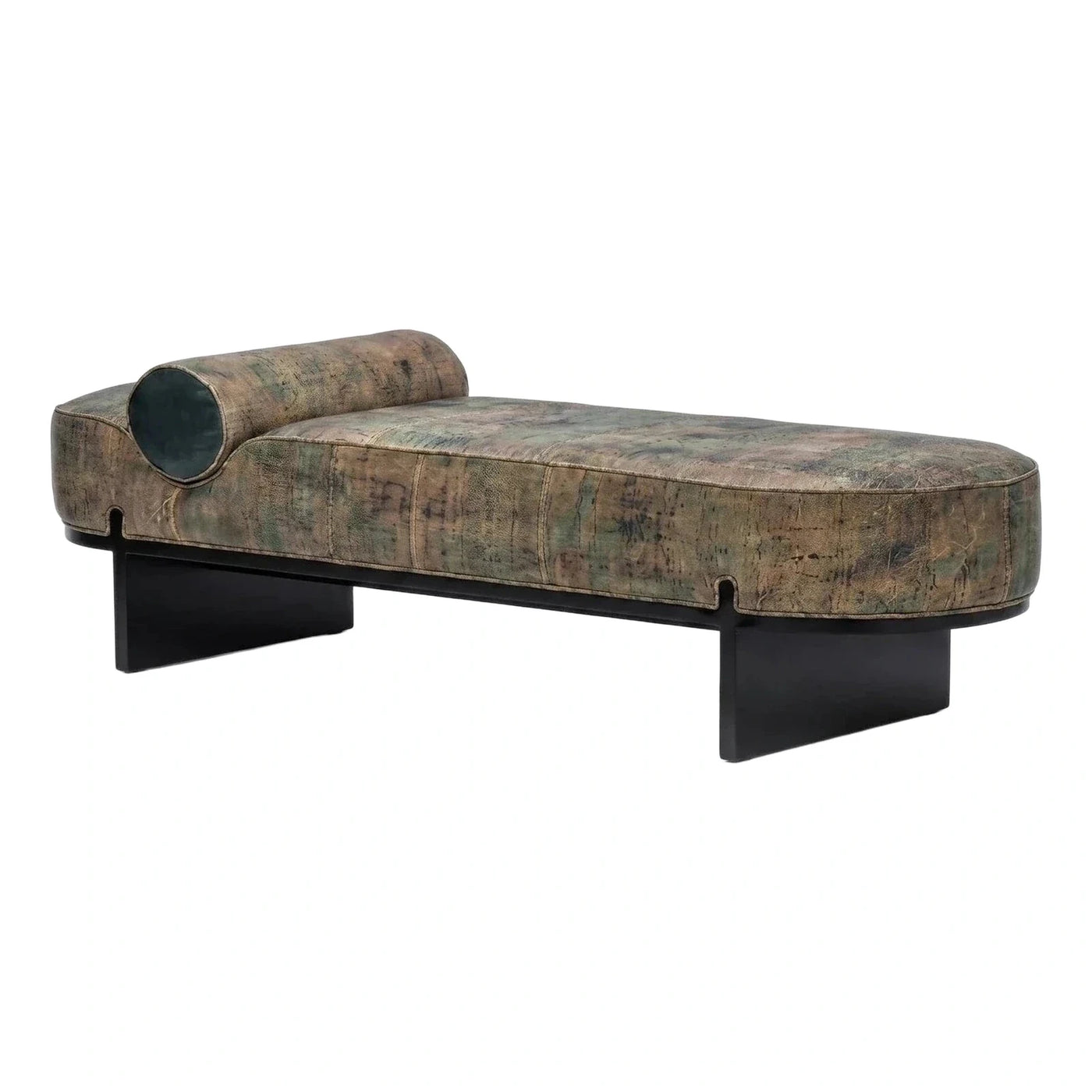 Contemporary Distressed Green Daybed with Black Base