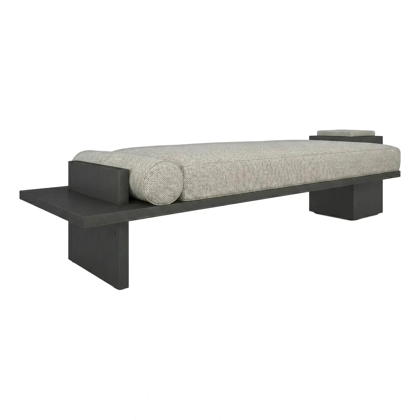 Modern Dark Wood Daybed with Textured Grey Cushion