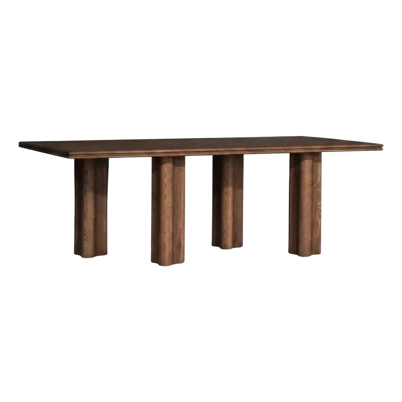 Dark Wood Rectangular Dining Table with Fluted Legs