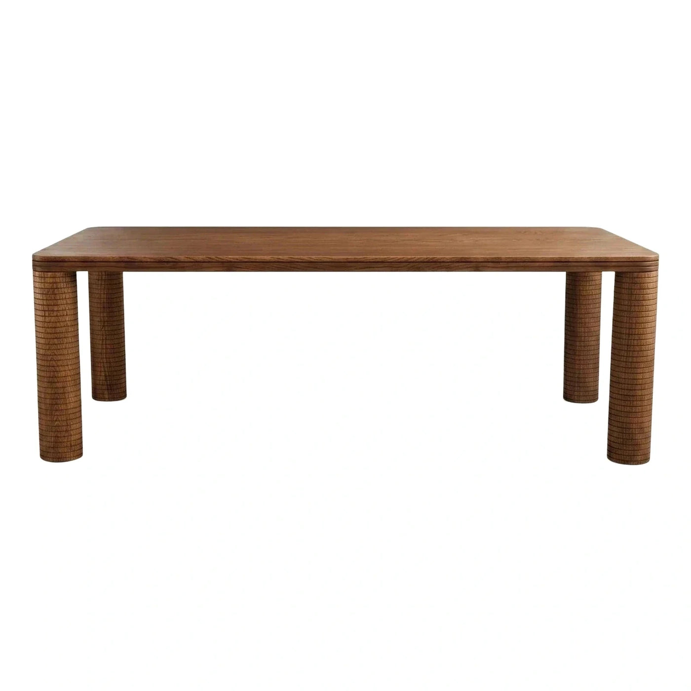 Rectangular Walnut Dining Table with Ribbed Cylindrical Legs