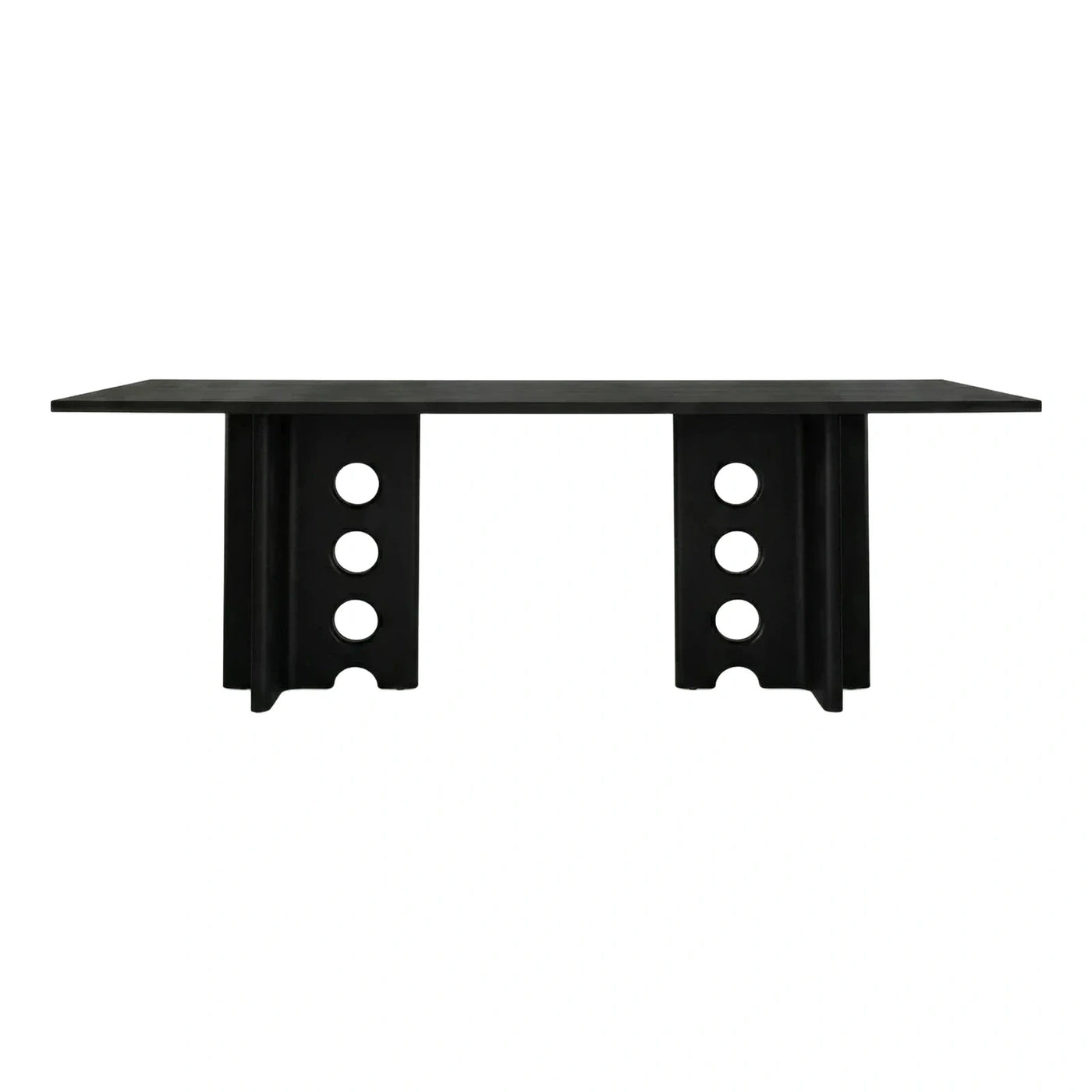 Modern Black Rectangular Dining Table with Perforated Pedestal Legs