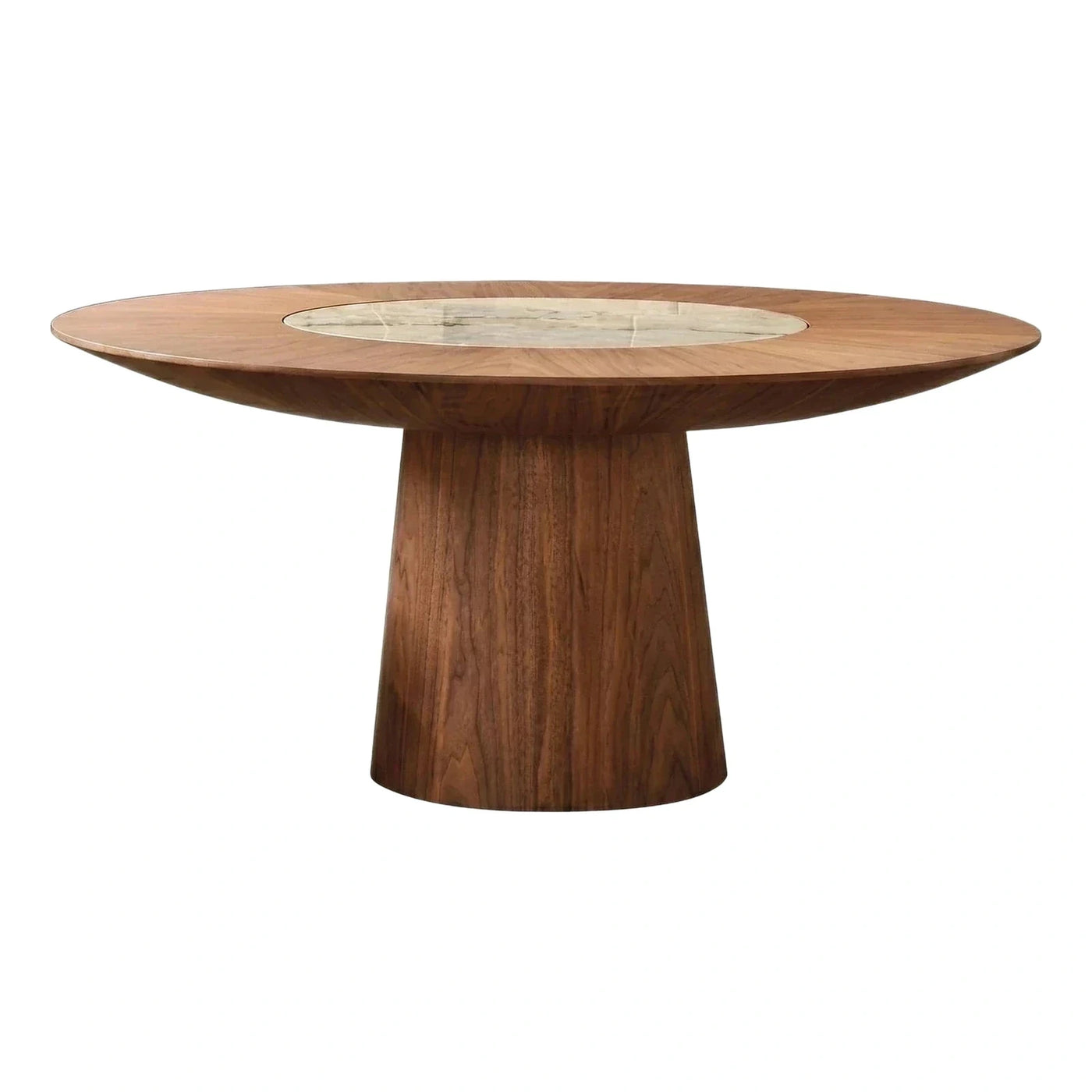 Round Wood Dining Table with Stone Inlay