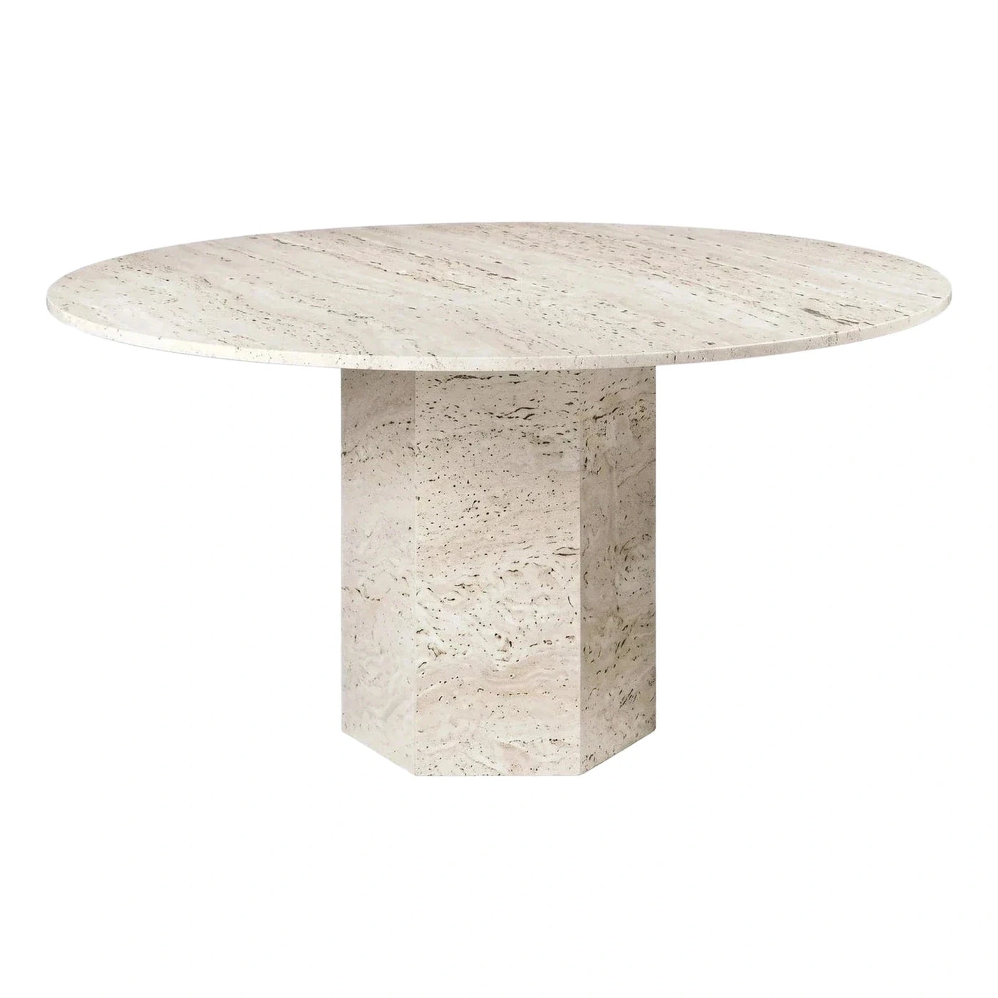 Round Travertine Dining Table Hexagonal Pedestal Base