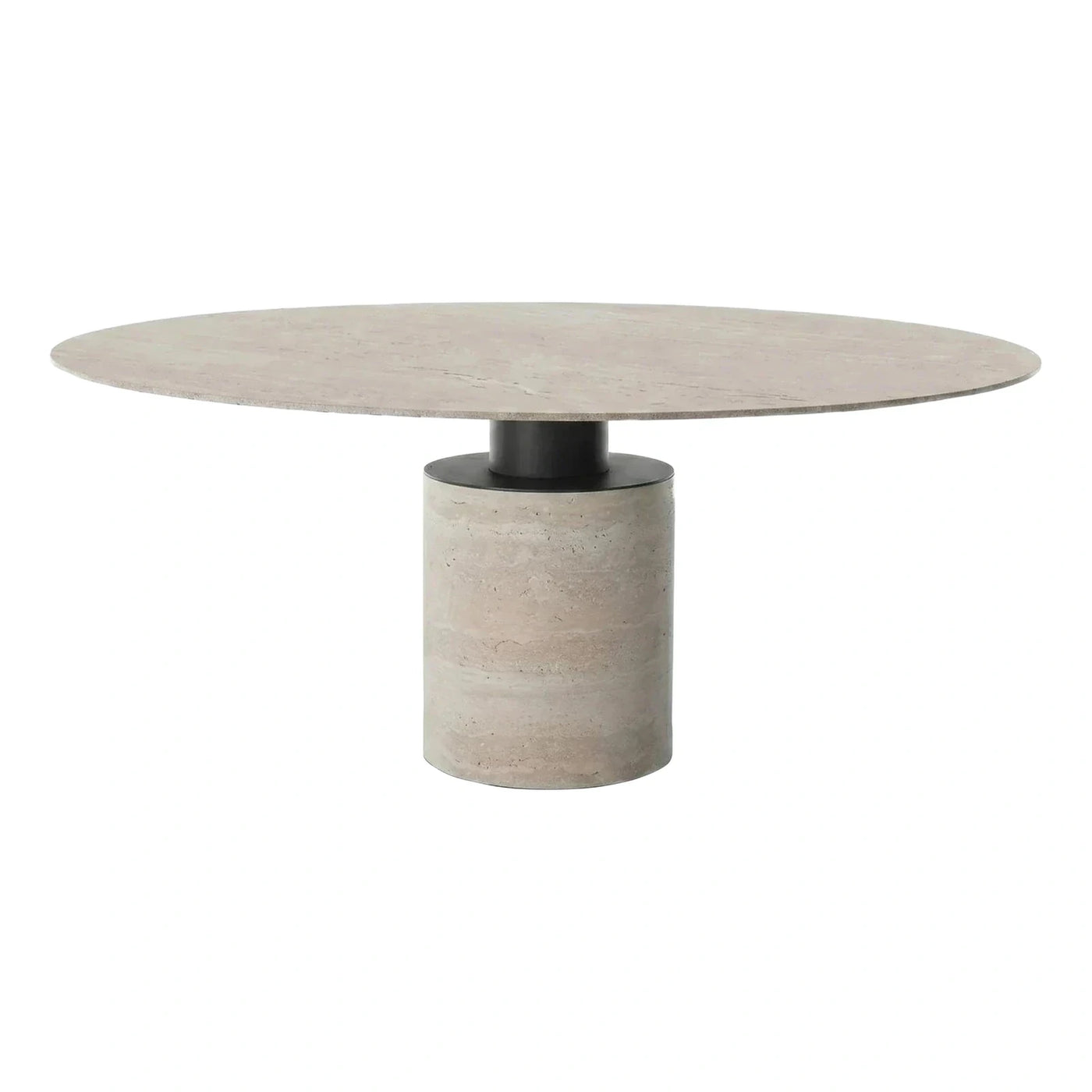 Round Cream Stone Dining Table with Black Base