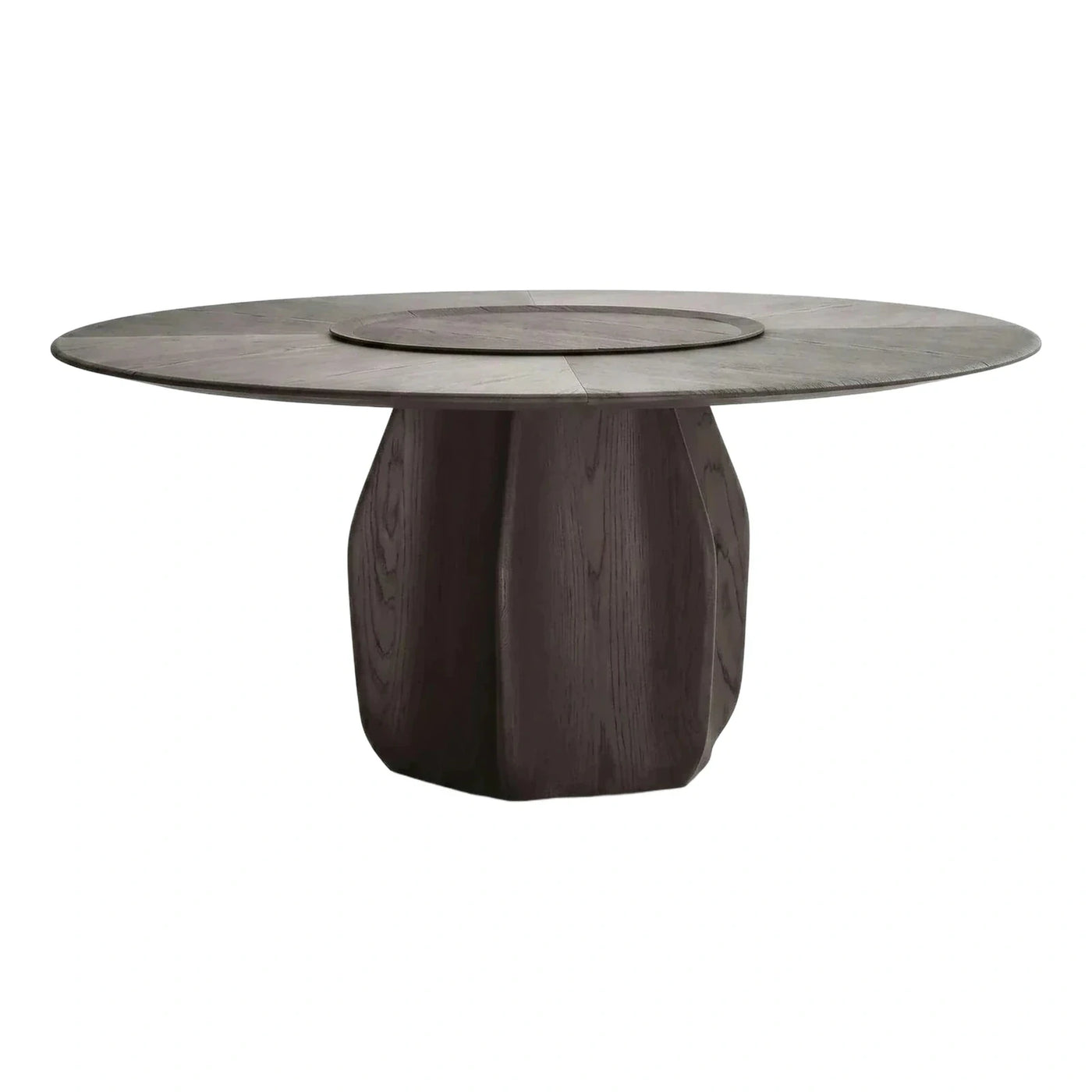 Dark Wood Round Dining Table with Lazy Susan