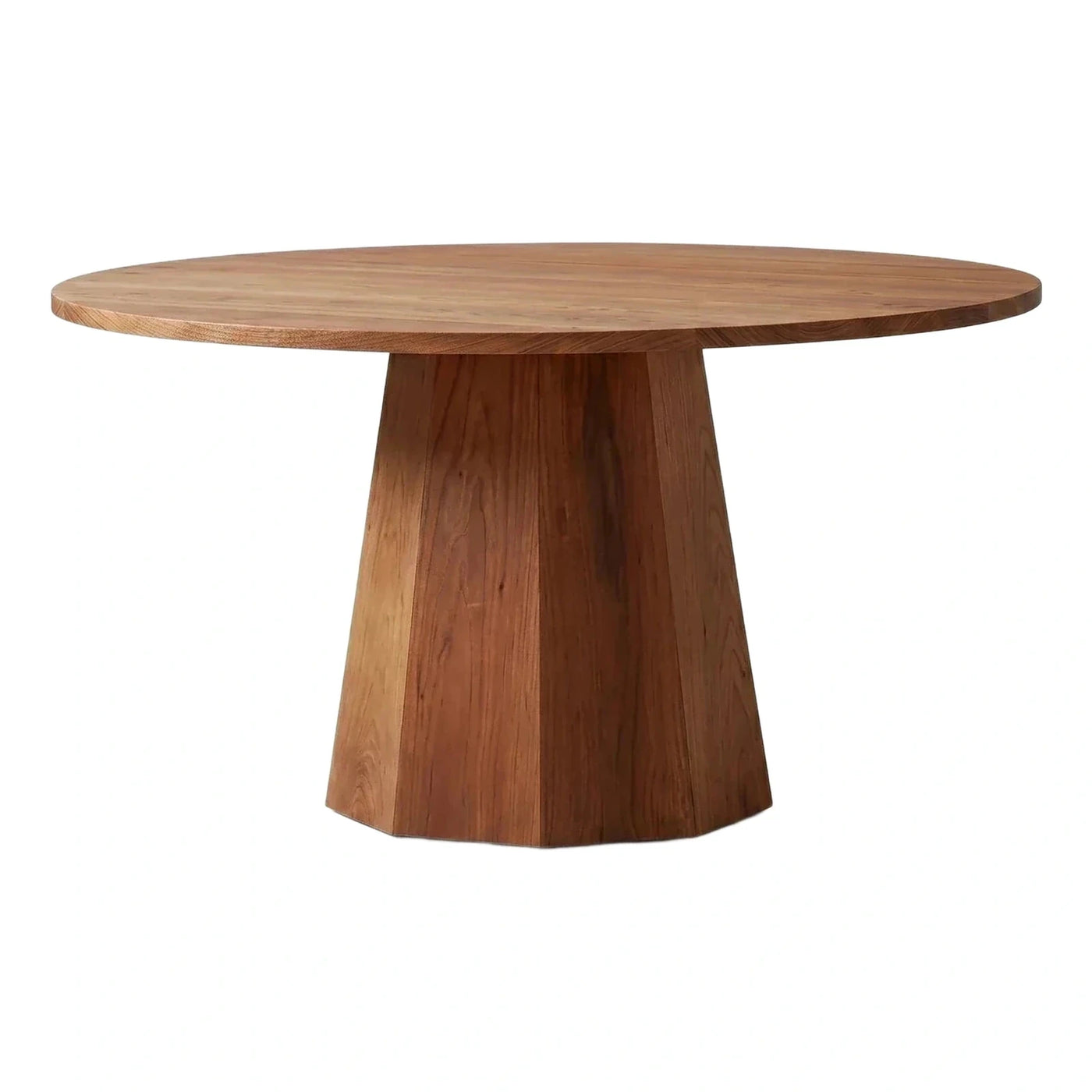 Round Solid Wood Dining Table with Faceted Base