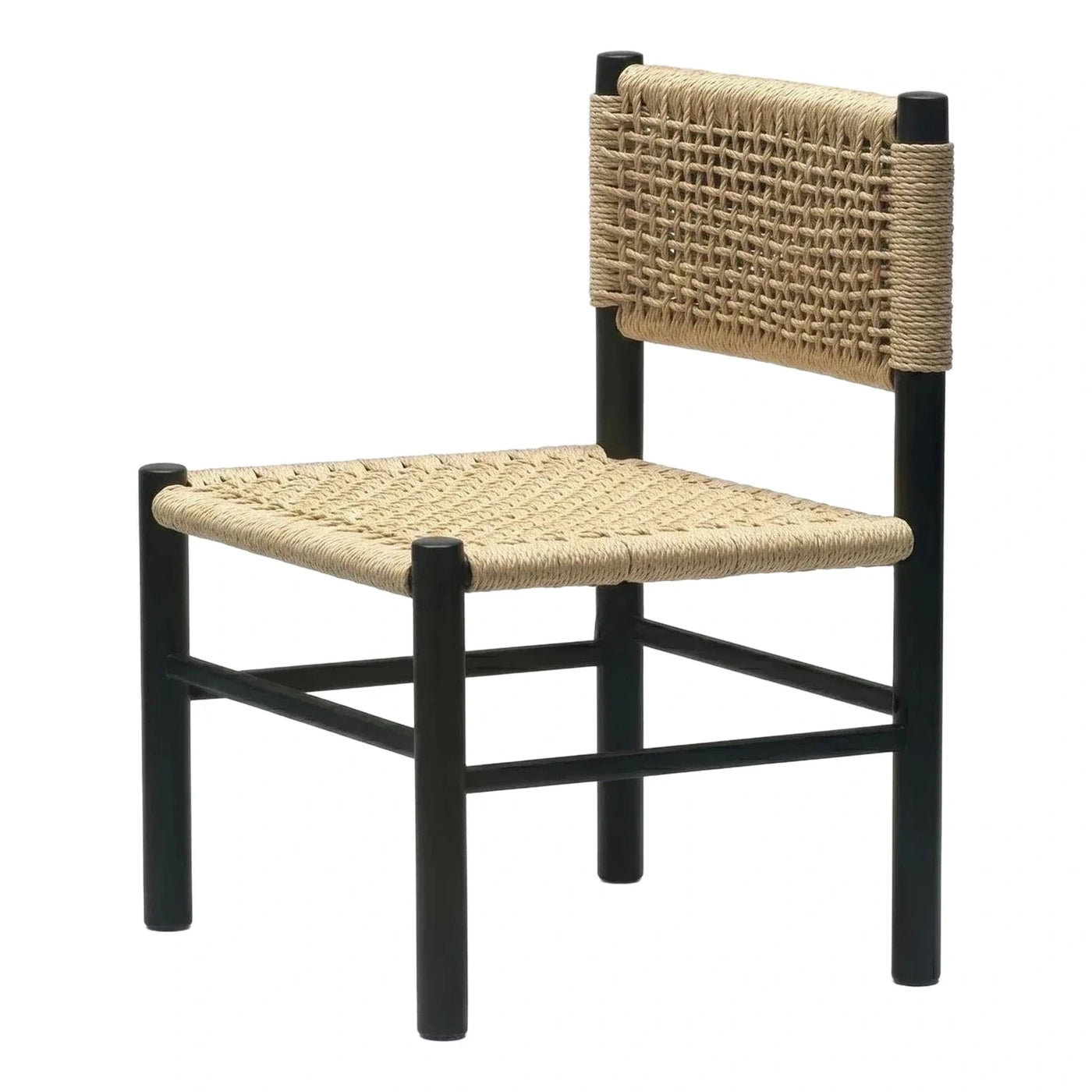 Modern Black Frame Natural Woven Dining Chair