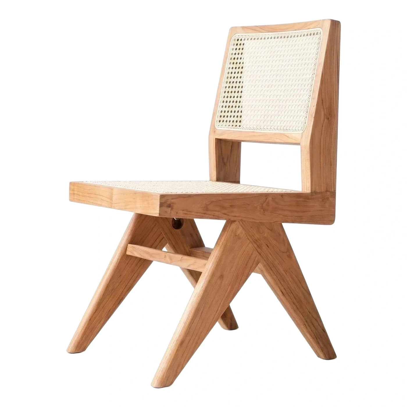 Natural Wood Cane Dining Chair with Cross Base