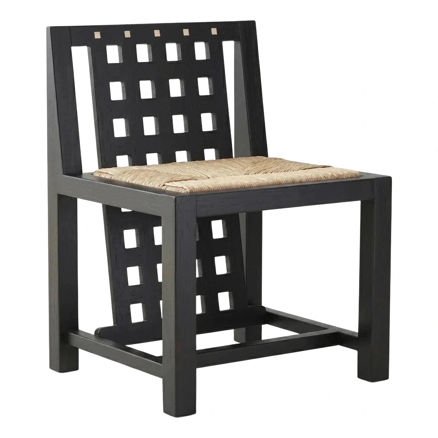Black Wood Lattice Back Dining Chair with Woven Seat