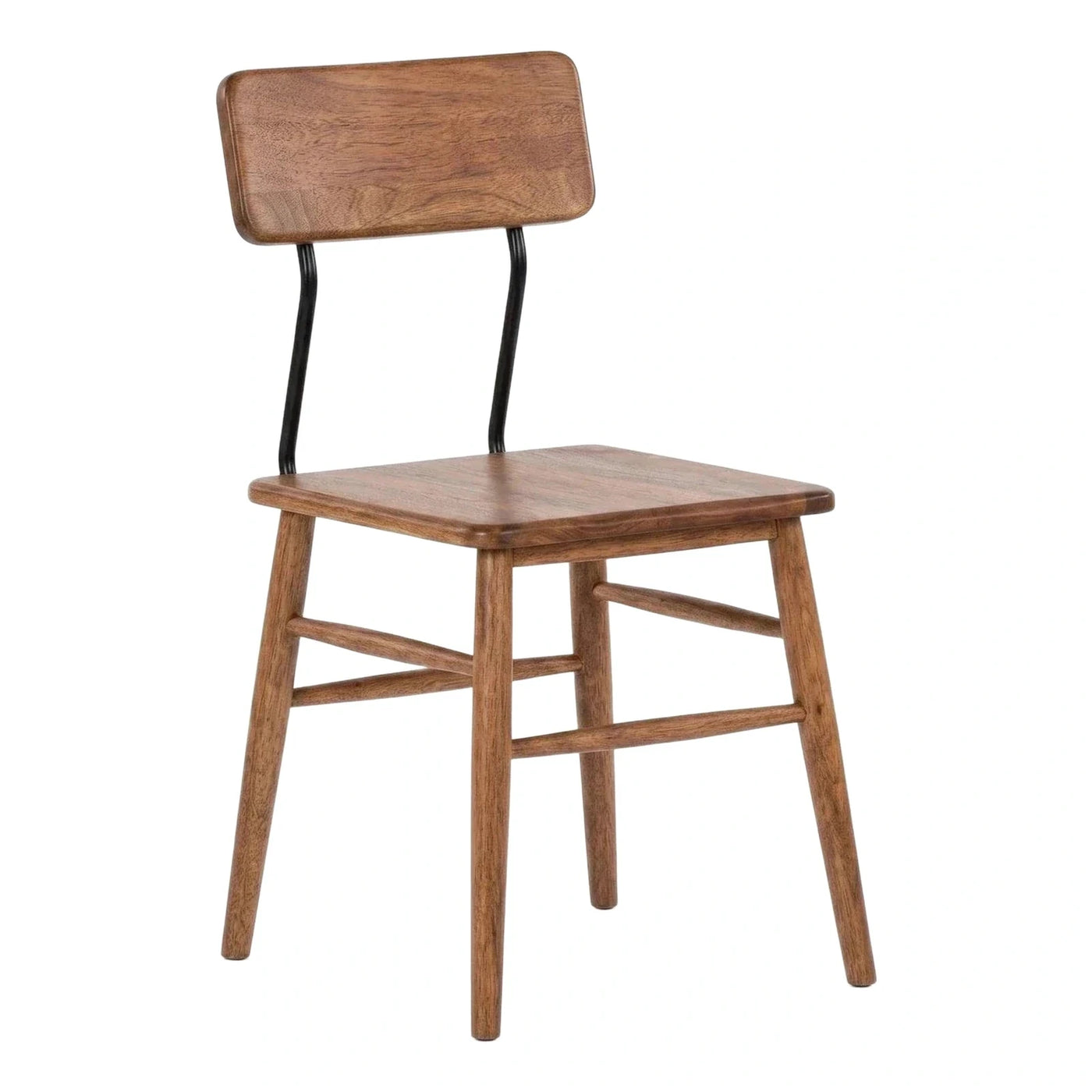 Mid-Century Modern Wood Dining Chair with Metal Back