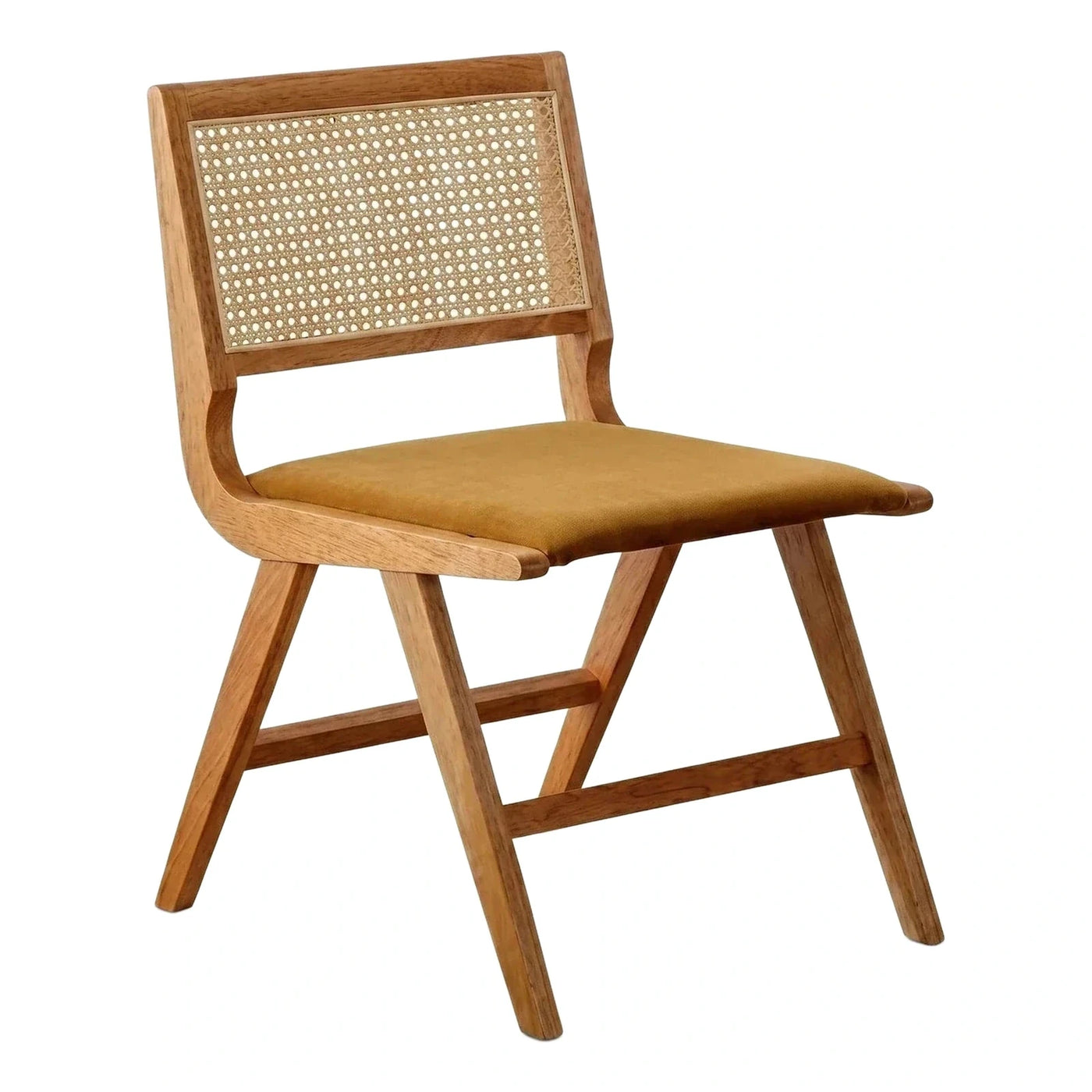Wooden Dining Chair with Cane Back and Mustard Seat