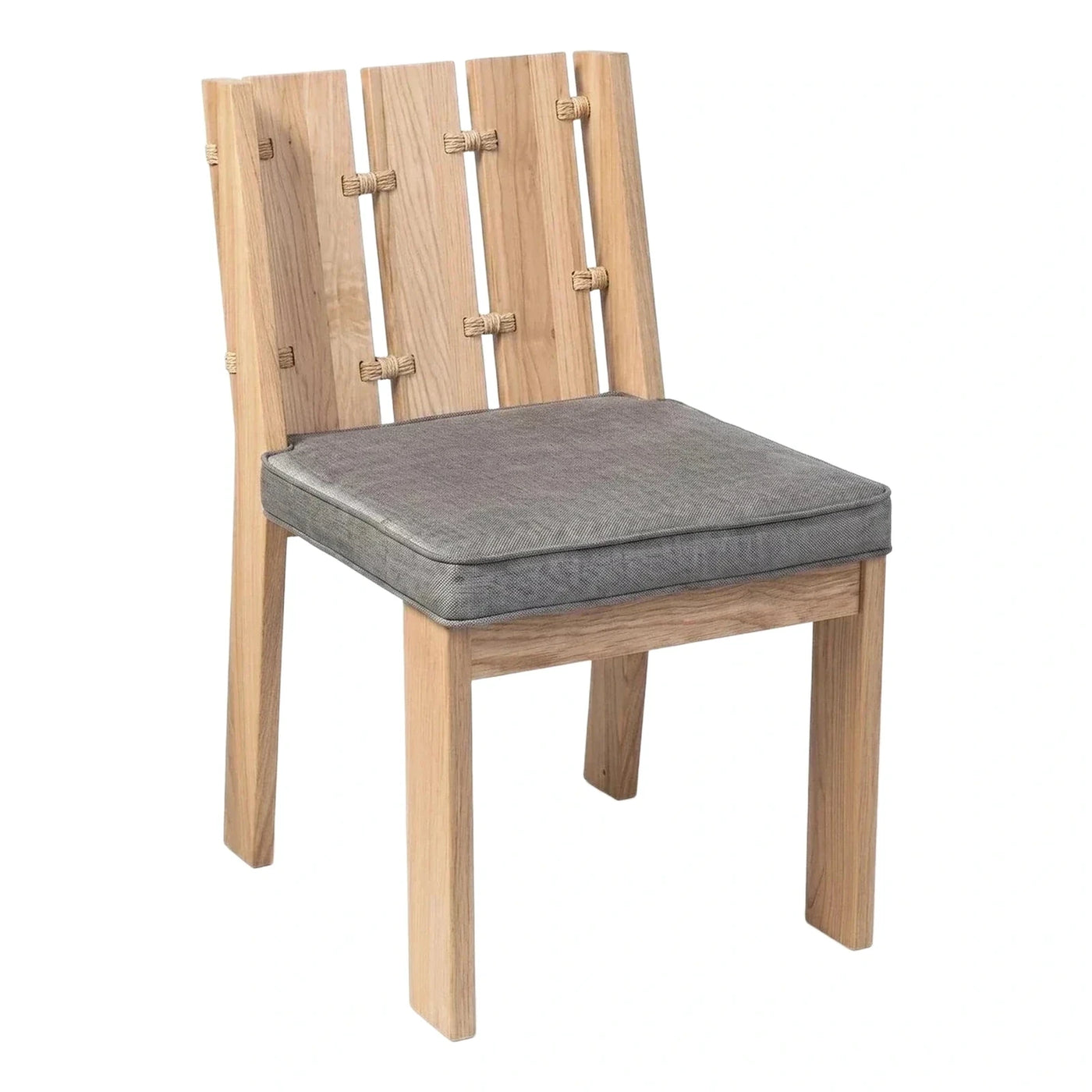 Light Wood Slat Back Dining Chair Grey Cushion