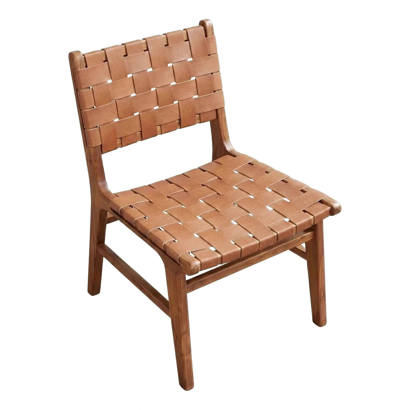 Woven Leather Strap Dining Chair with Wood Frame