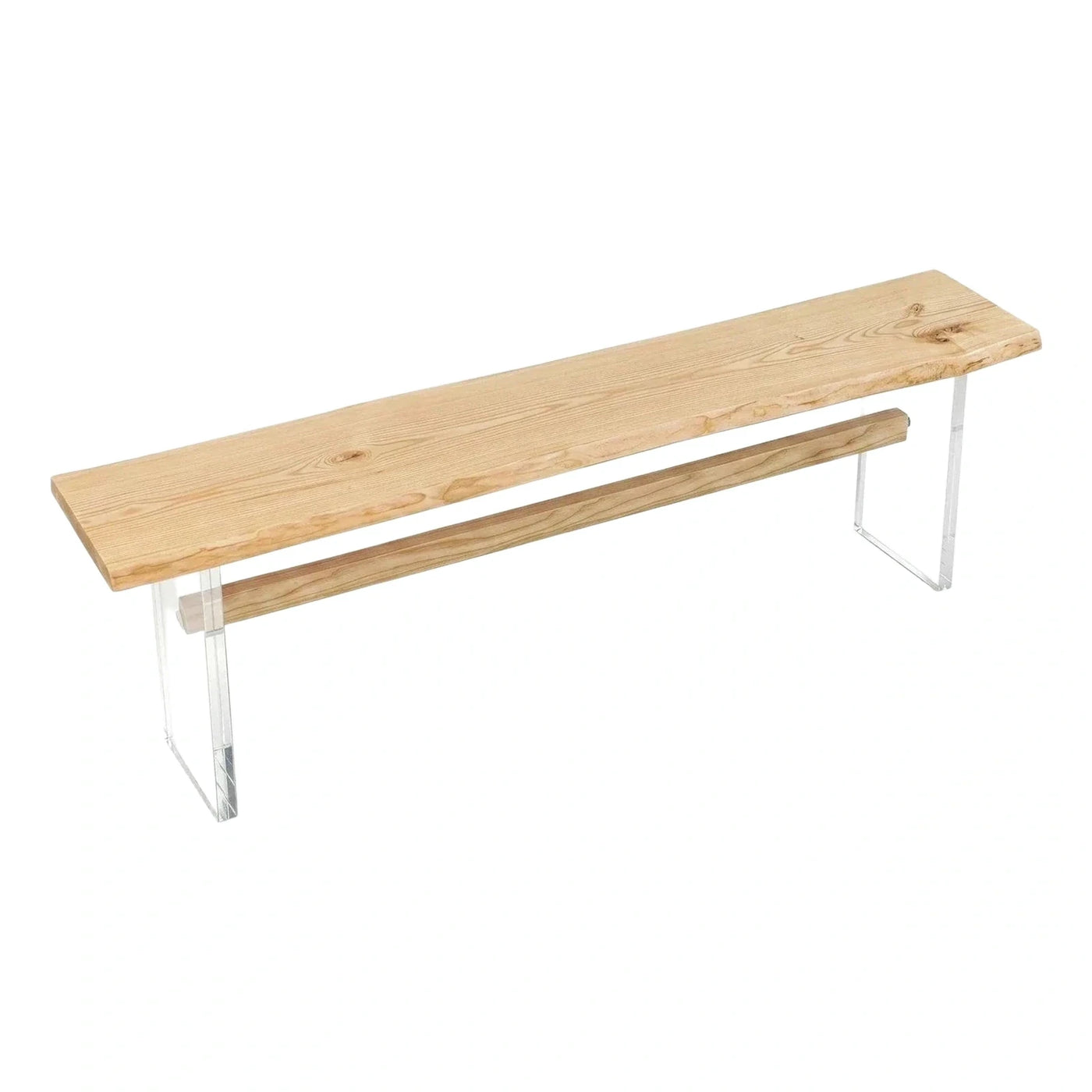 Live Edge Wood Bench with Clear Acrylic Legs