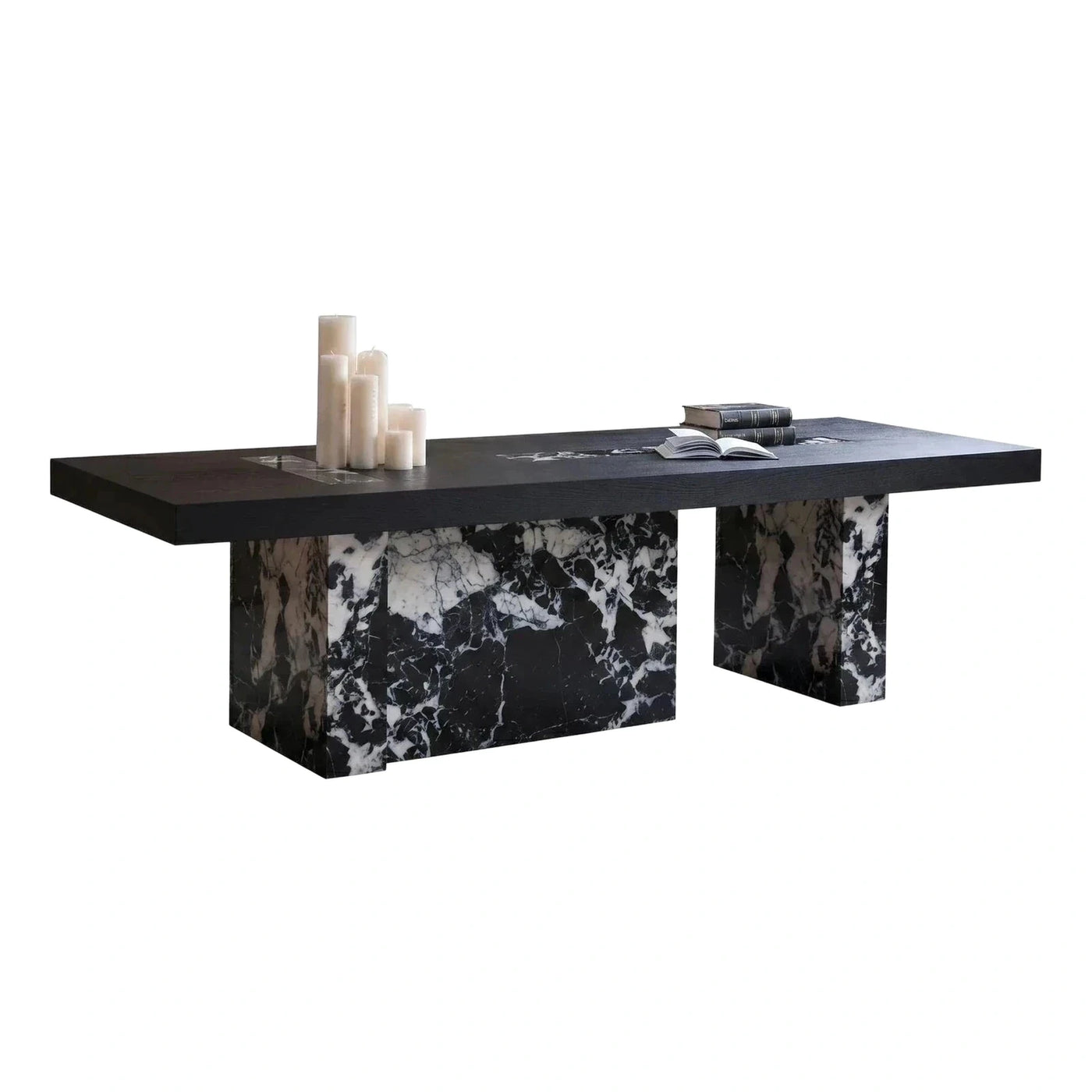 Modern Black Wood Dining Table with Marble Base