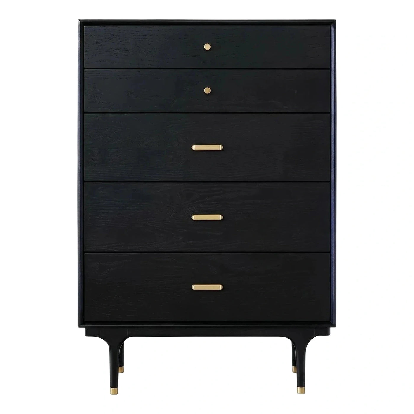 Modern Black 5-Drawer Chest with Brass Hardware