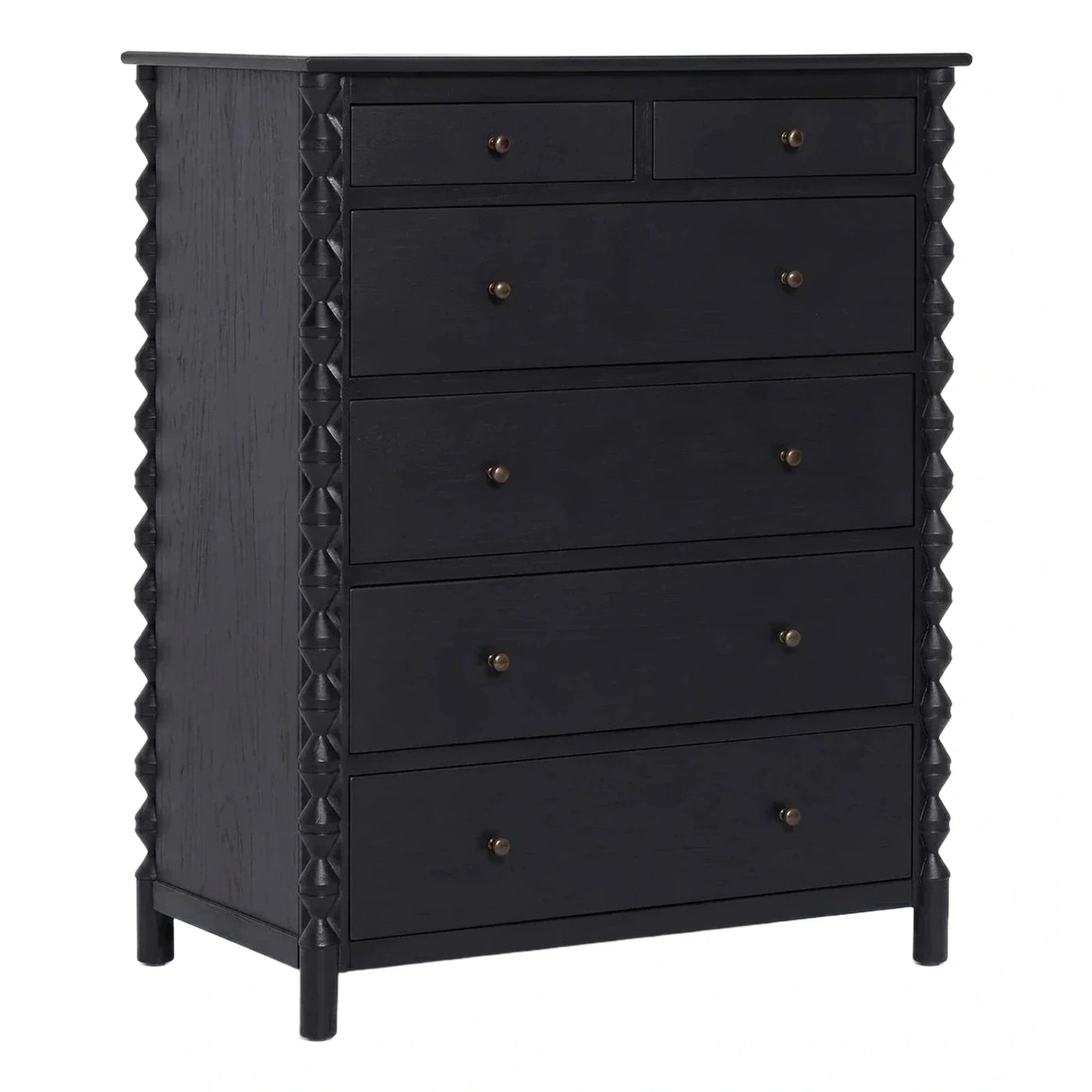 Black Wood 5-Drawer Chest with Twisted Corner Posts