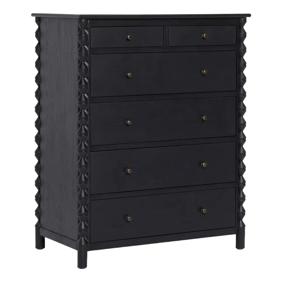 Black Wood 5-Drawer Chest with Twisted Corner Posts