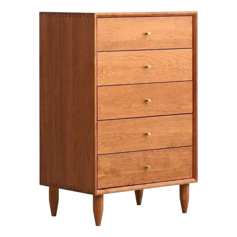 Five Drawer Solid Wood Chest with Brass Knobs