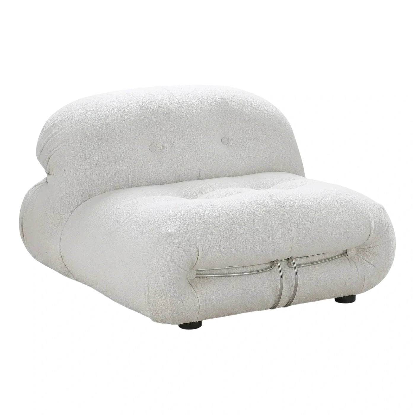 White Boucle Loveseat with Tubular Metal Detail