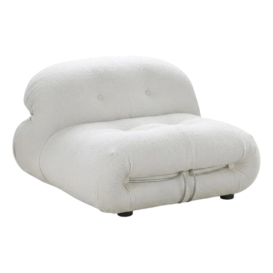 White Boucle Loveseat with Tubular Metal Detail
