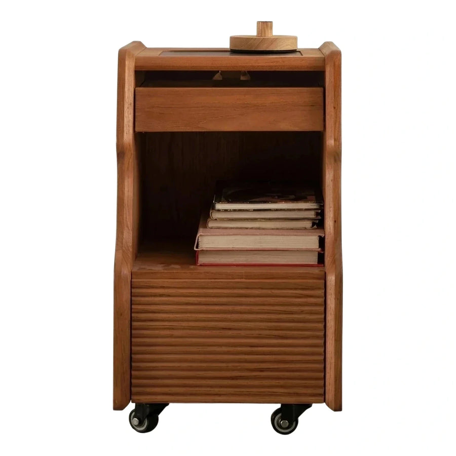 Wooden Rolling Nightstand with Drawer and Tambour Door