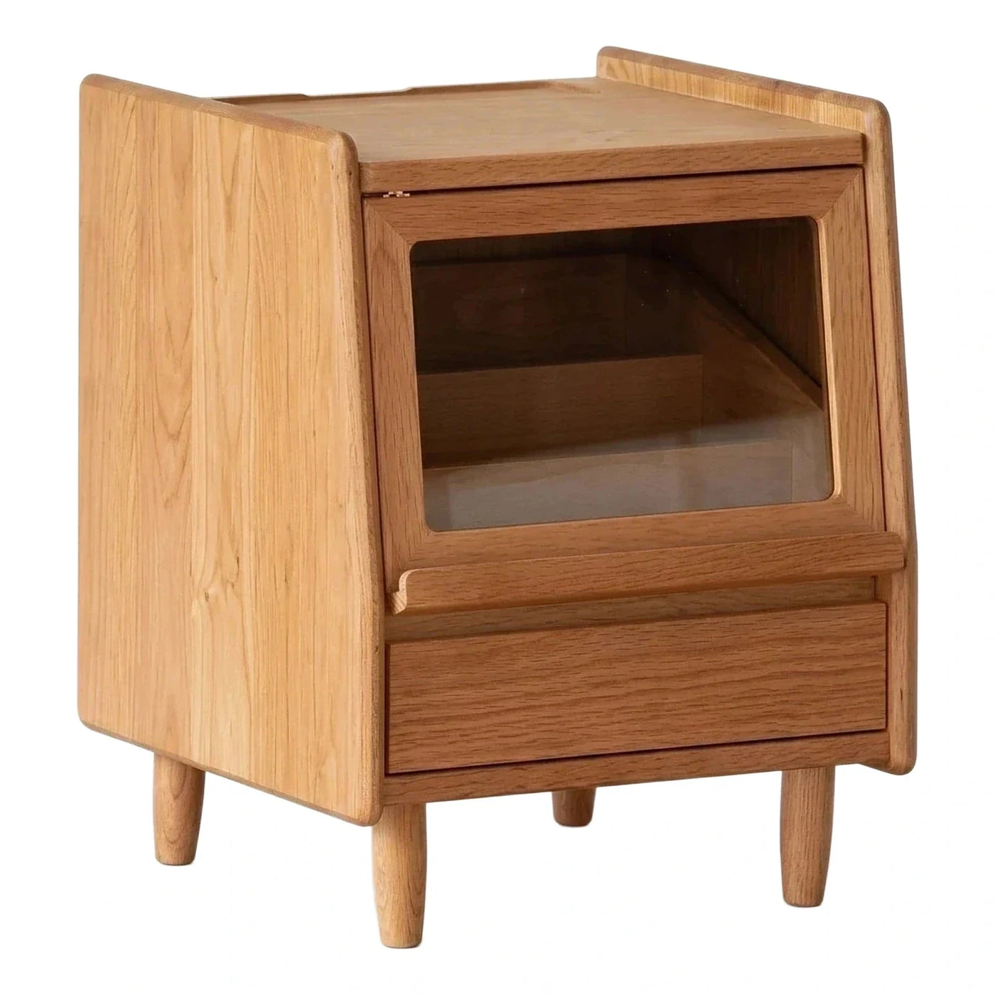Solid Wood Nightstand with Glass Door and Drawer
