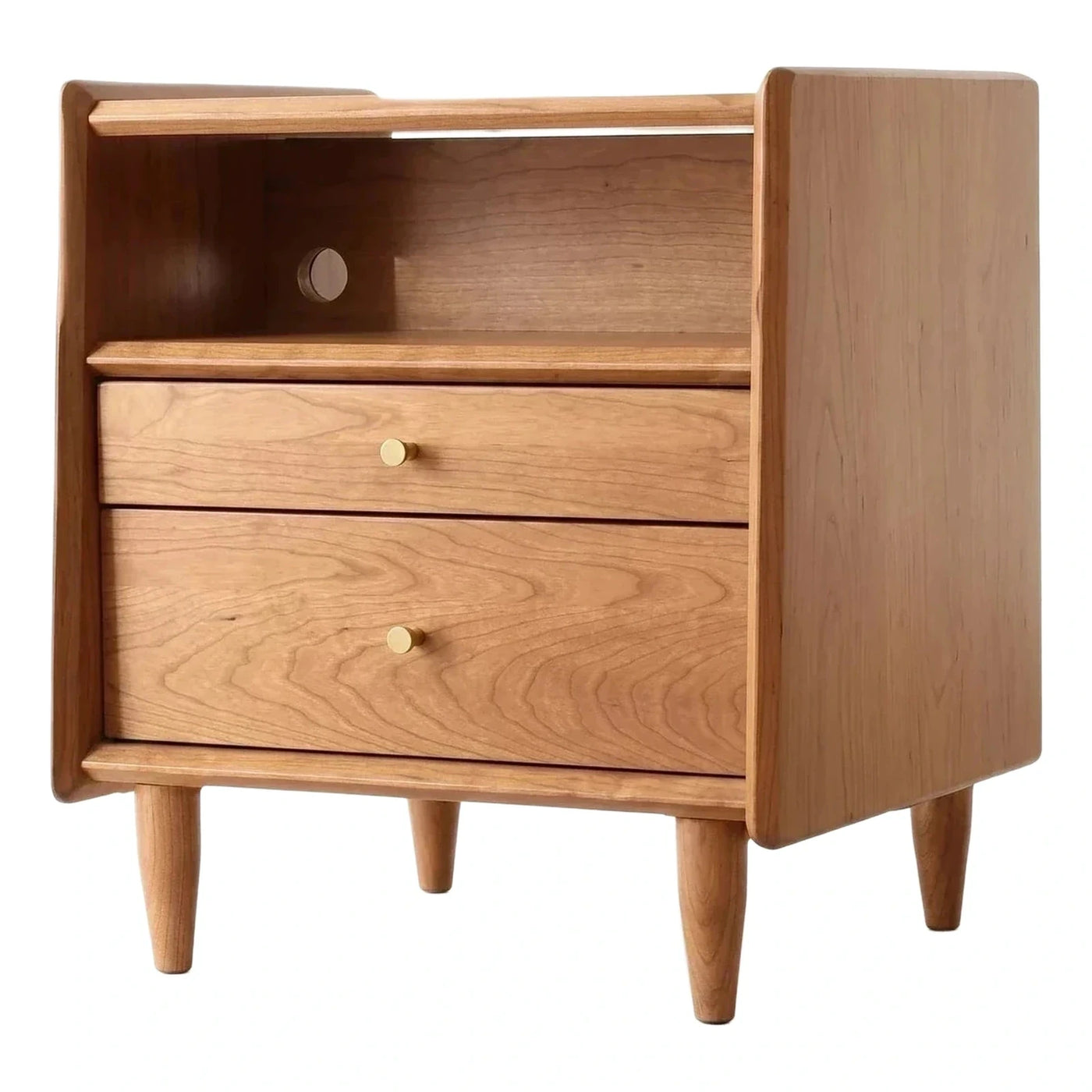 Mid-Century Modern Wood Nightstand with Open Shelf