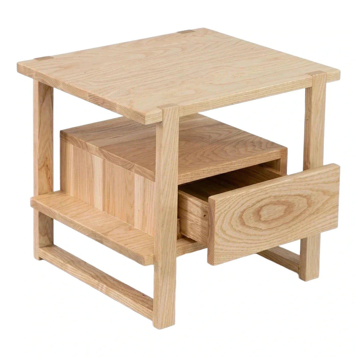 Solid Wood Side Table with Drawer and Shelf