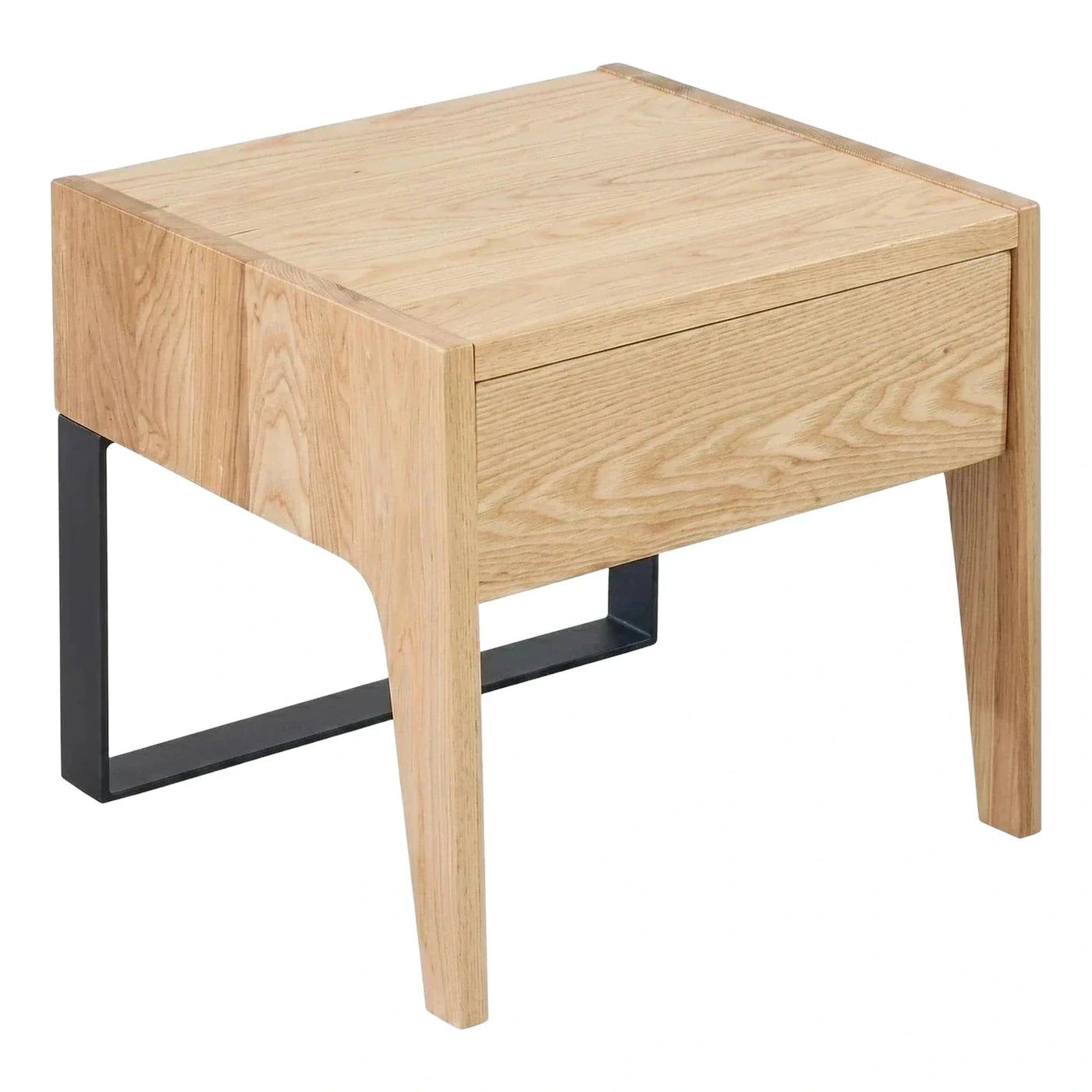 Light Wood Nightstand with Black Metal Frame
