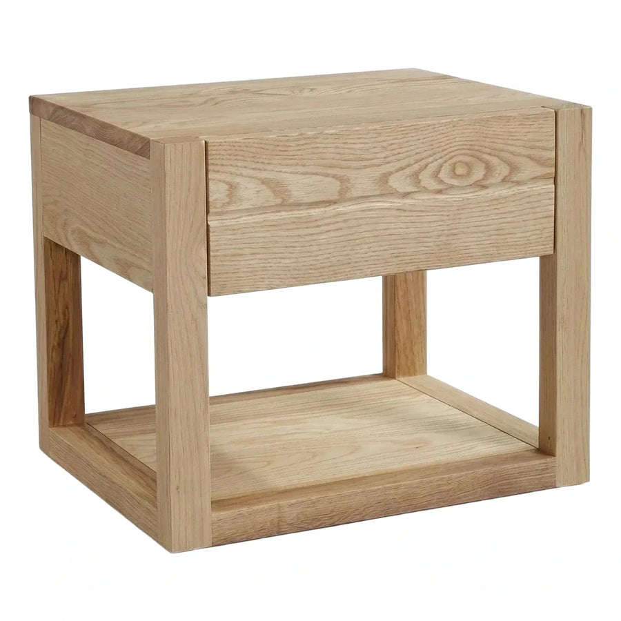 Light Wood Nightstand with Drawer and Shelf