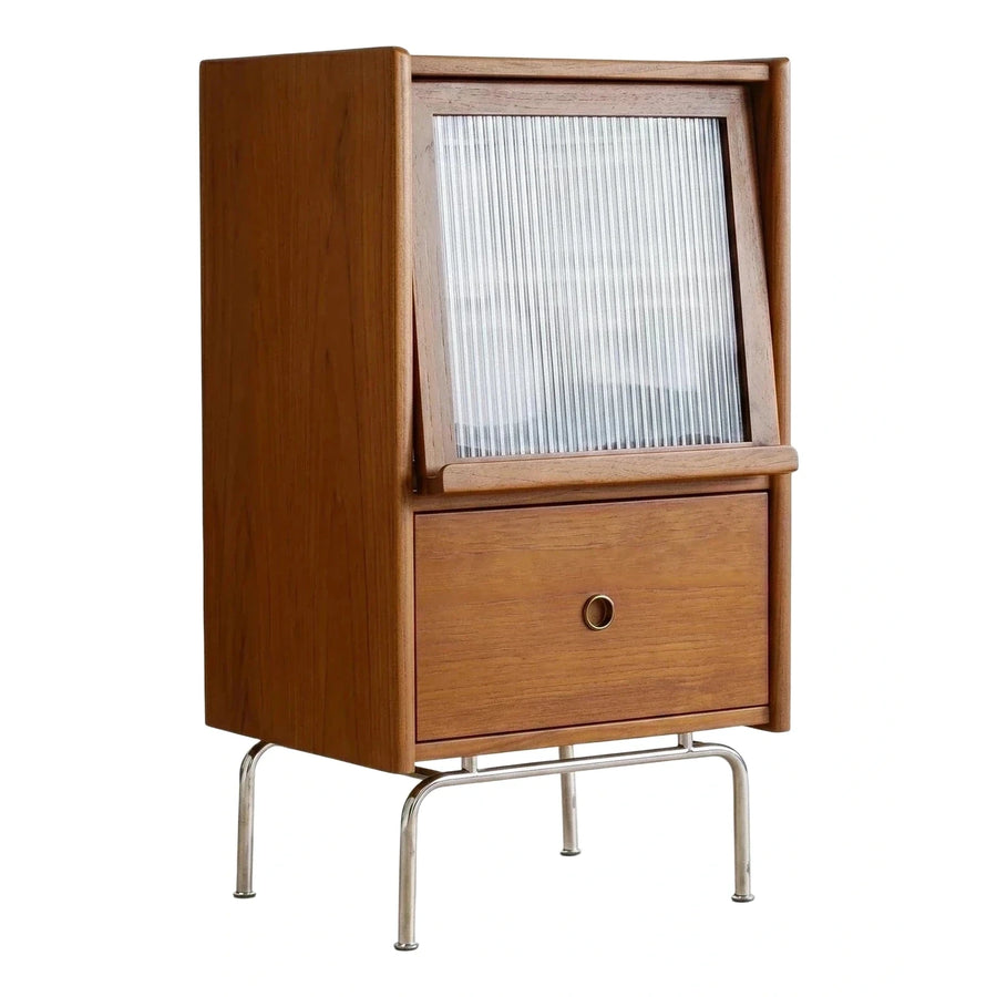Walnut Nightstand with Fluted Glass Door and Drawer