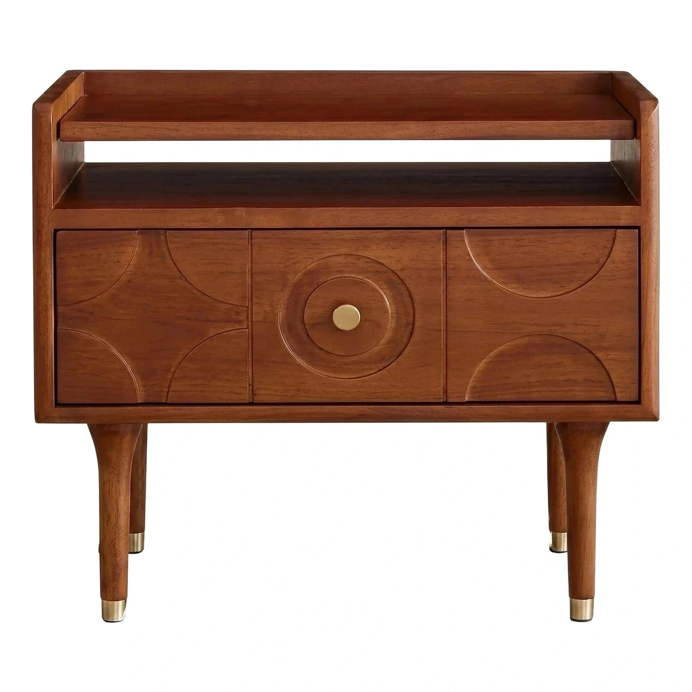 Mid-Century Modern Wooden Sideboard with Geometric Carvings