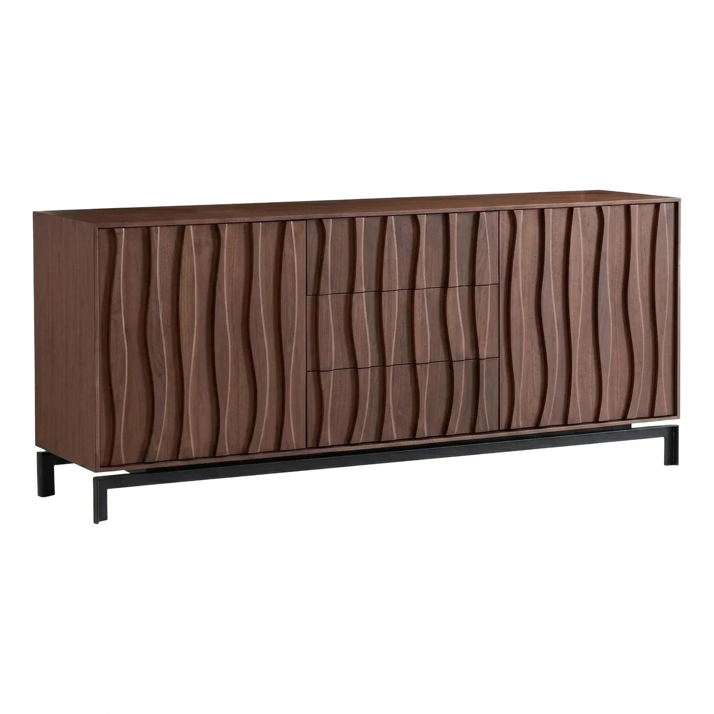 Modern Walnut Sideboard with Wavy Fluted Front