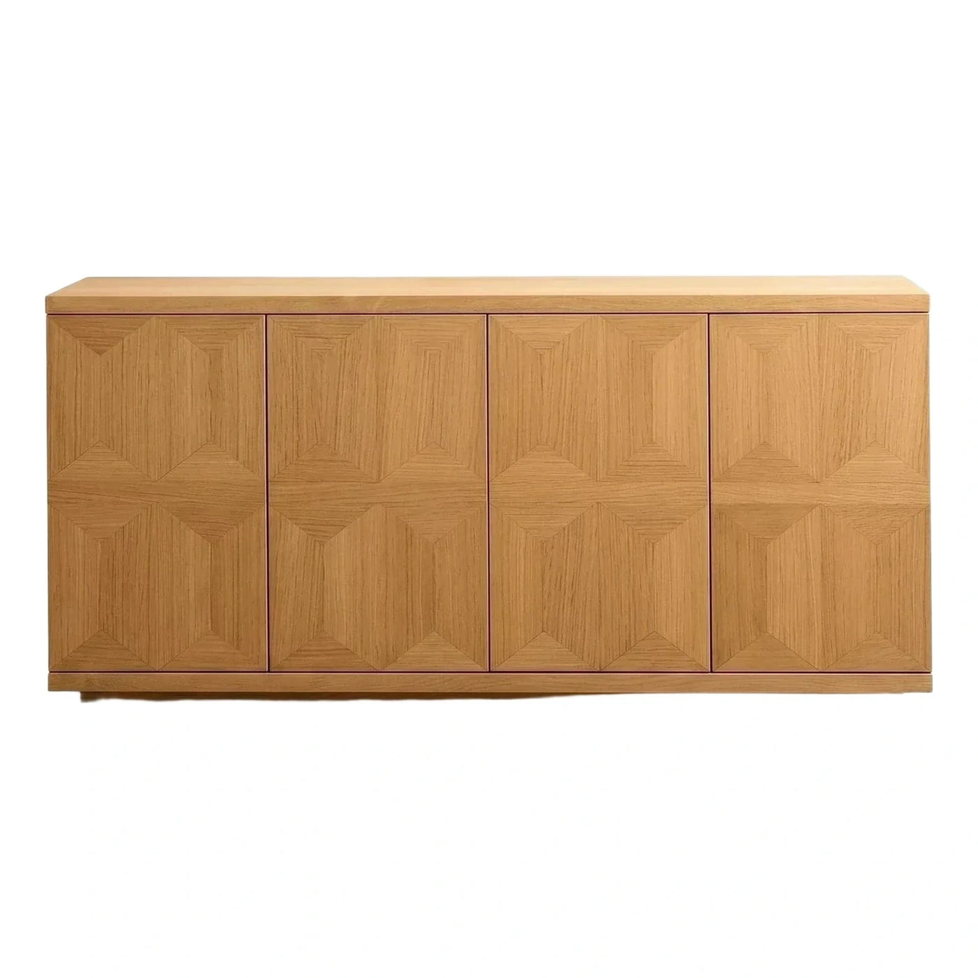 Modern Light Wood Geometric Four-Door Sideboard