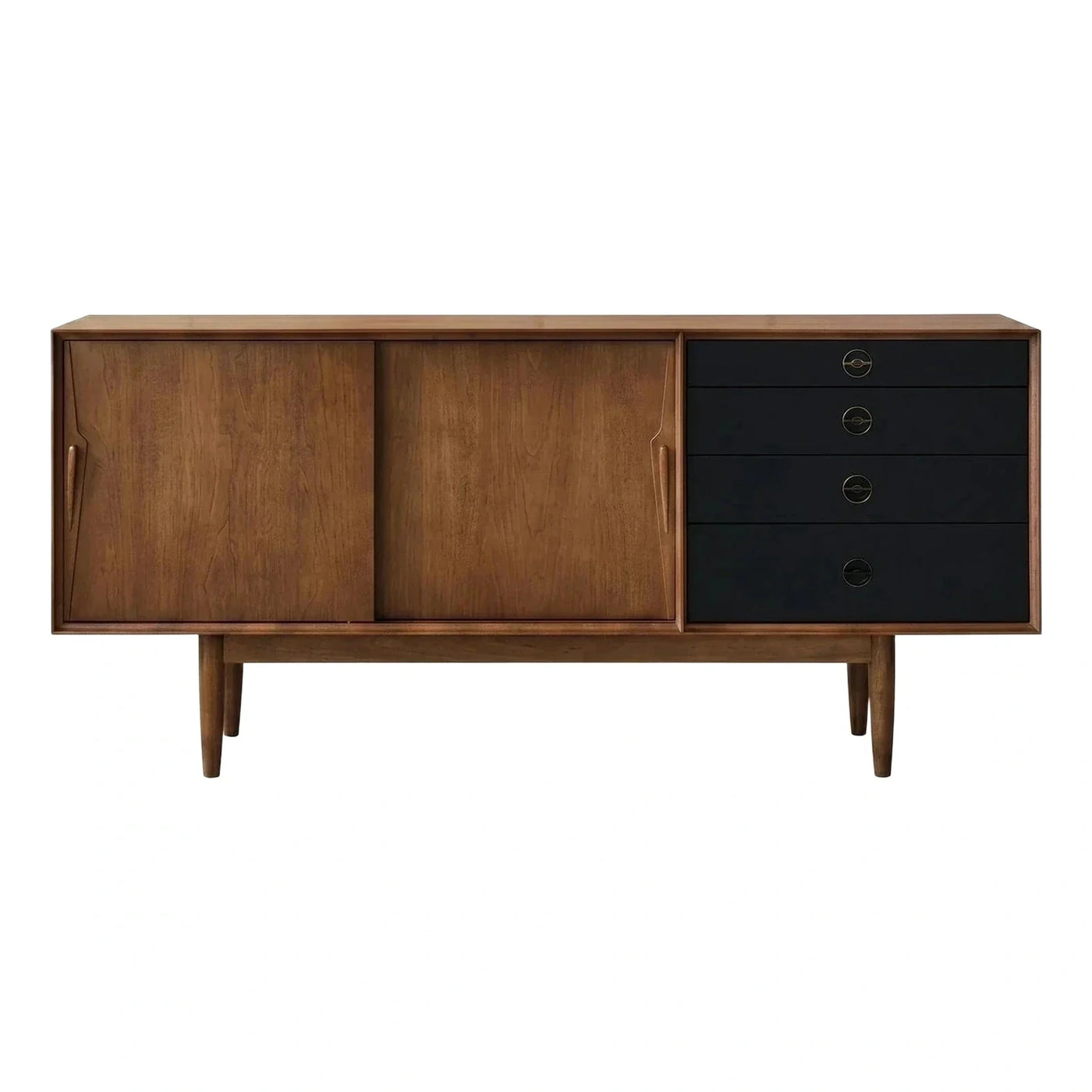 Mid-Century Modern Wood Sideboard with Black Drawers