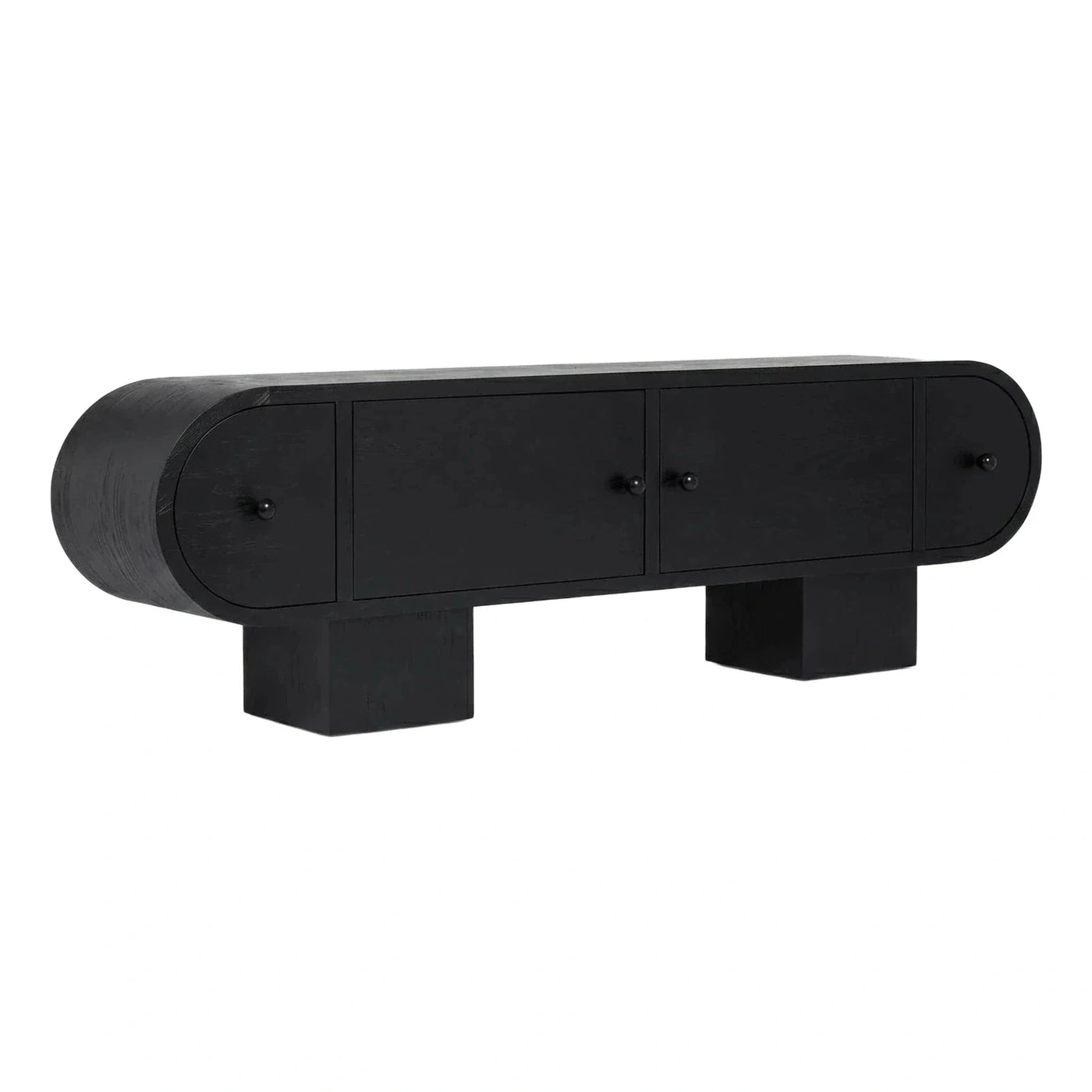Modern Black Wood Pill Shape Sideboard Cabinet
