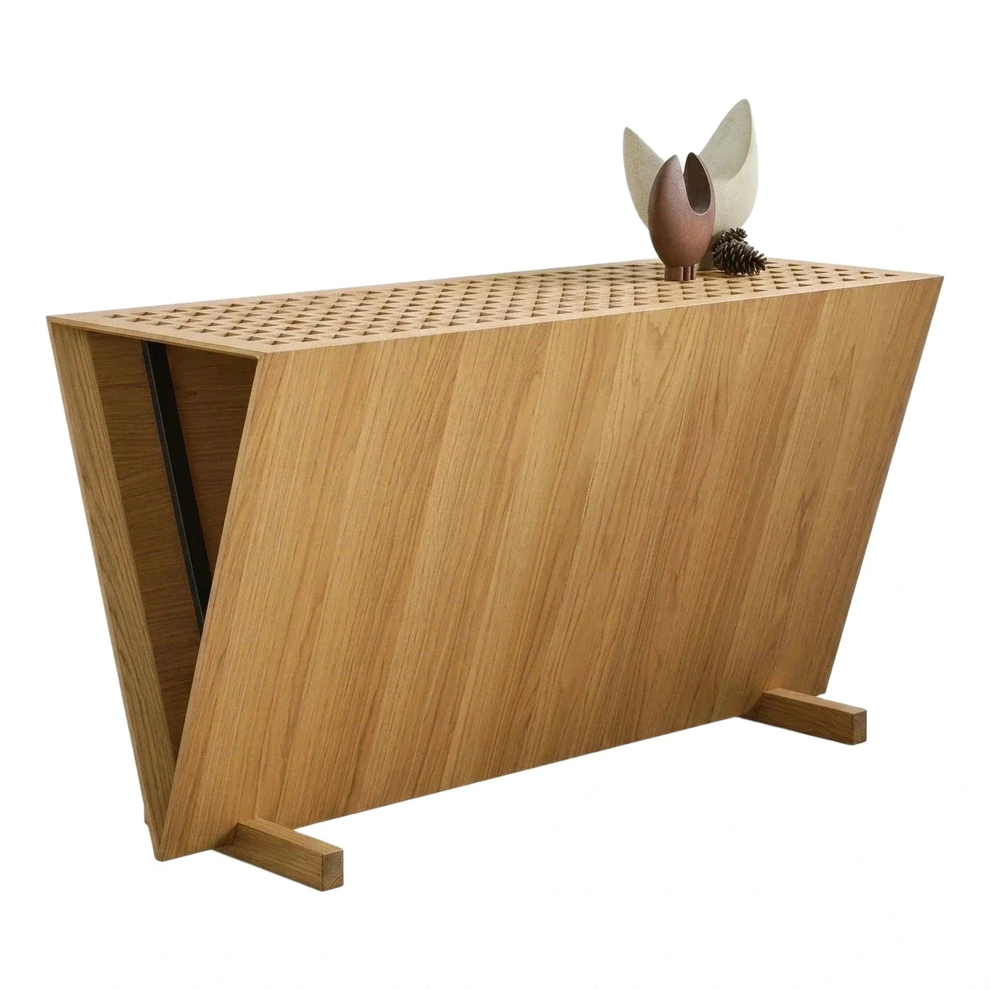 Angular Light Wood Sideboard with Perforated Top